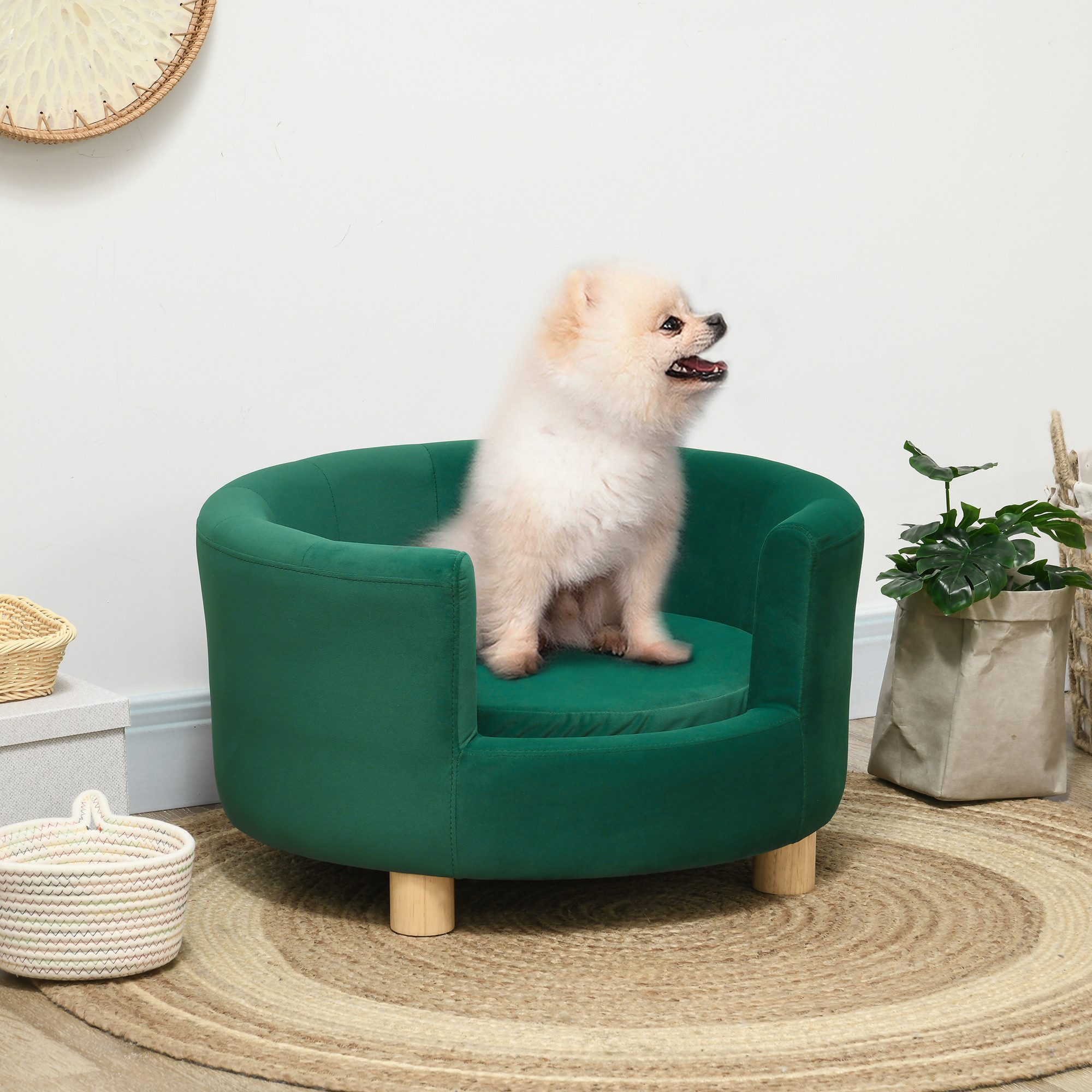 PawHut Tierbett Hundesofa, Hundecouch mit waschbarer Bezug, Rückenlehne, Polyester, Grün 65 x 64 x 37 cm