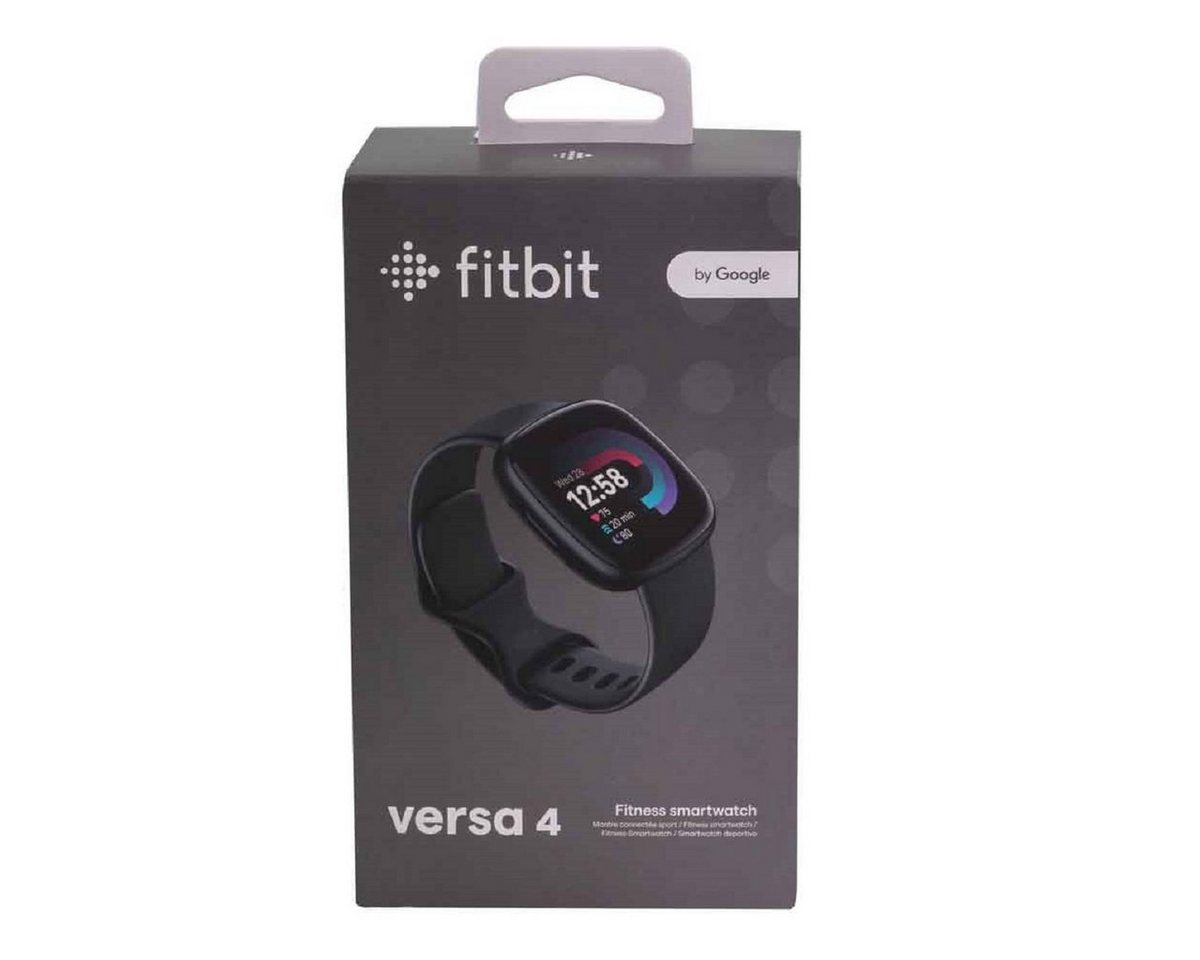 fitbit Sportuhr Fitbit Versa 4 - 40 mm - Carbon-Schwarz - Fitnessuhr Smartwatch, Telefonsuchfunktion, Überwachung der Herzfrequenzvariabilität (HRV)
