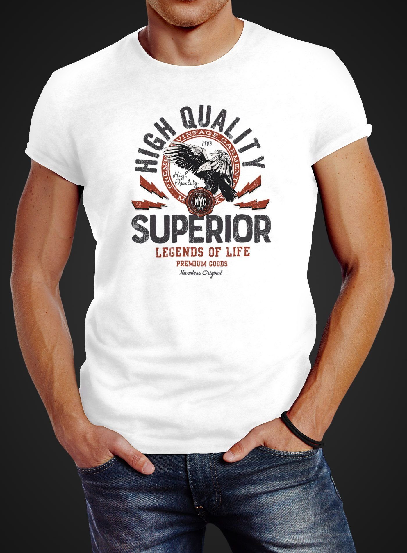 Print weiß T-Shirt Slim vintage Legends Print-Shirt of Herren Eagle Neverless Superior Fashion mit Print Life Neverless® Fit