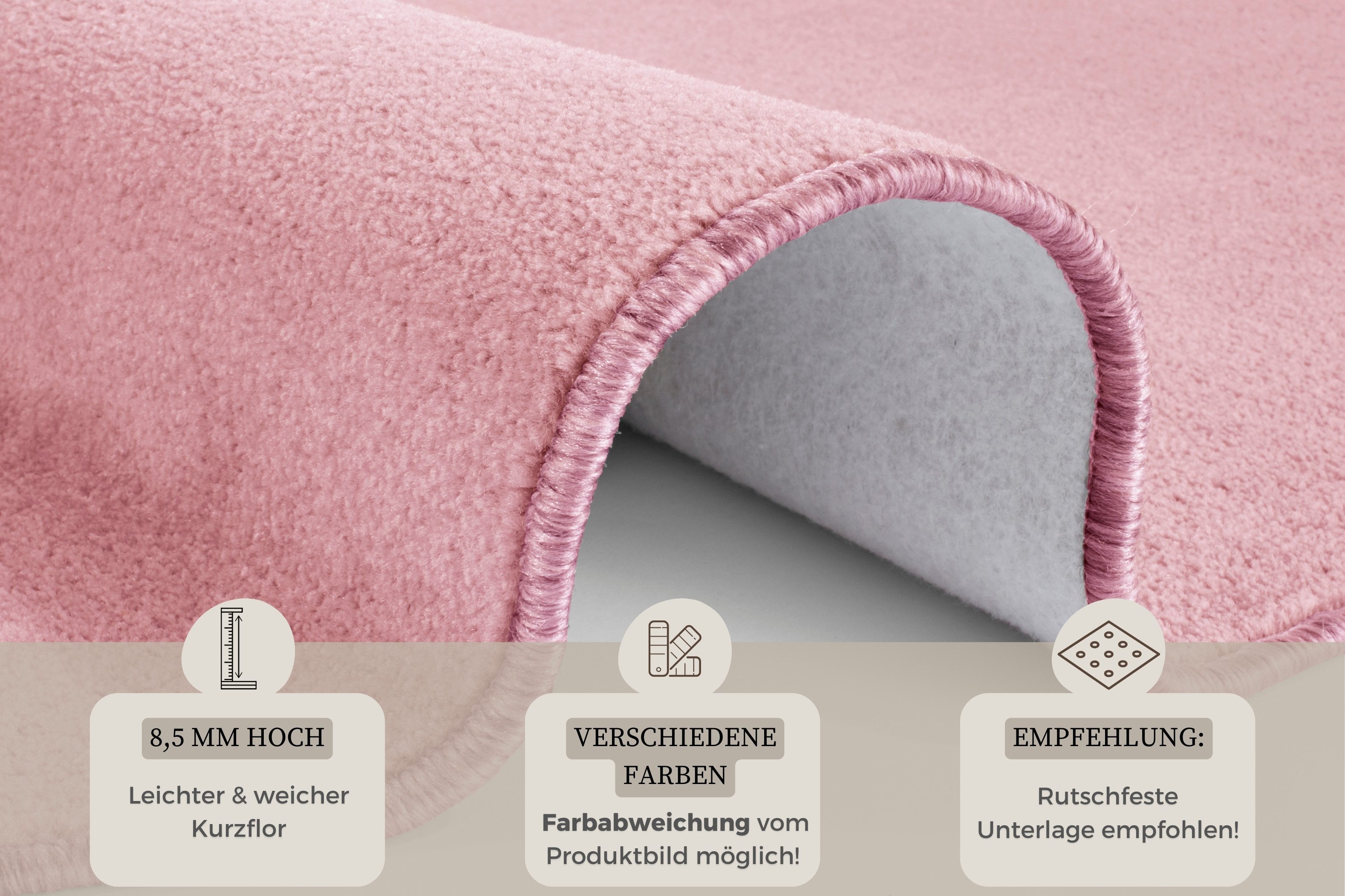 HANSE Home Teppich Shashi, rund, Höhe: 8,5 mm, Kurzflor, Unifarben, Teppich, Weich, Esszimmer, Kinderzimmer, Flur