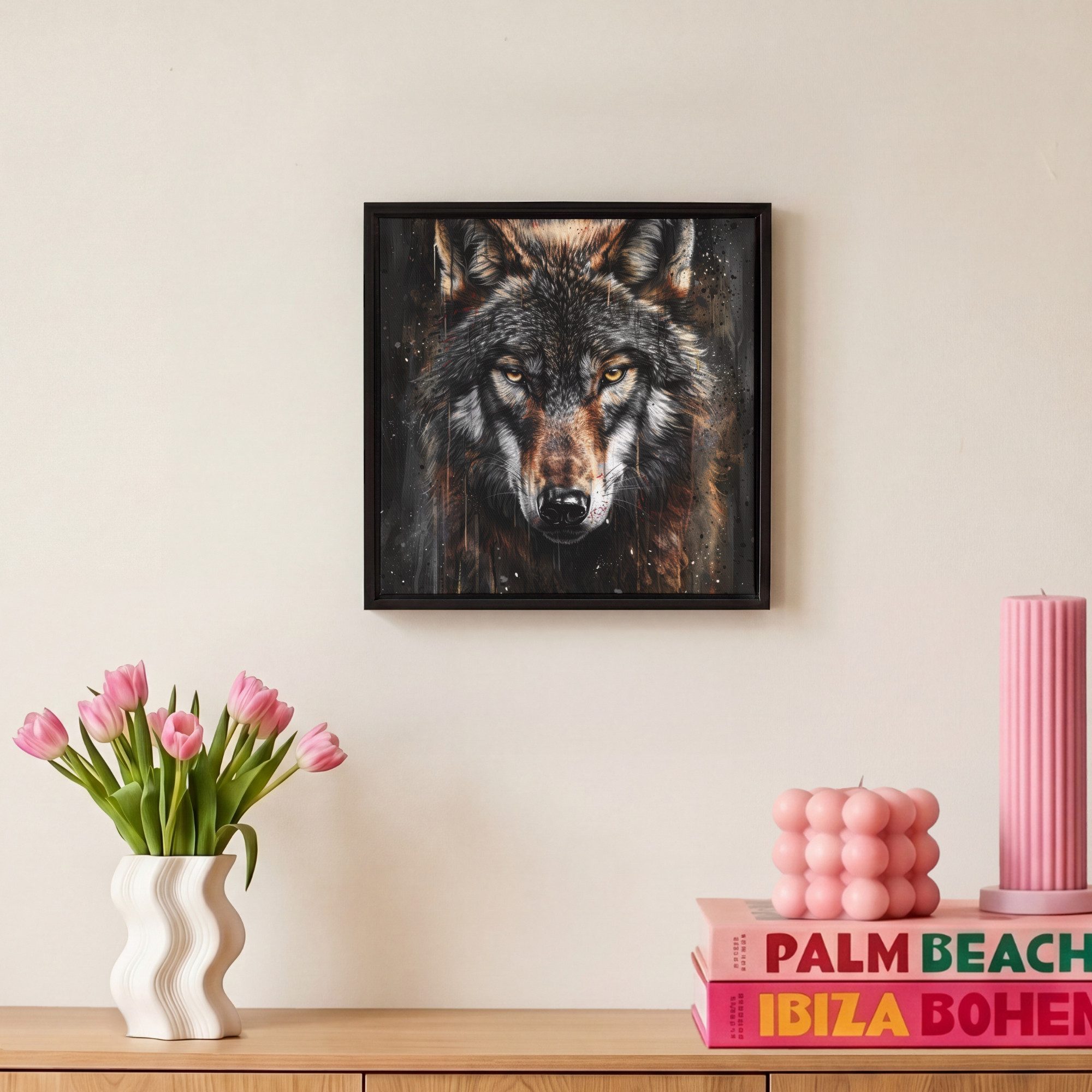 OneMillionCanvasses® Leinwandbild mit Rahmen - Tiere - Wolf - Porträt - Schwarz - Braun, Fotodruck (1 St), Leinwand Bilder Klein, Wand Dekoration Aesthetic 20x2 – Bild 4 von 5
