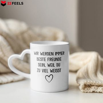 22Feels Tasse Beste Freundin Geschenk BFF Zum Geburtstag Kaffeetasse Freundinnen, Keramik, Made In Germany, Spülmaschinenfest, Herzhenkel