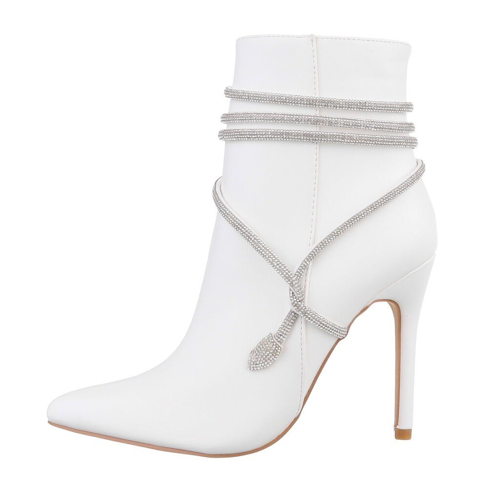 Ital-Design Damen Abendschuhe Elegant High-Heel-Stiefelette Pfennig-/Stilettoabsatz High-Heel Сапогиetten in Weiß