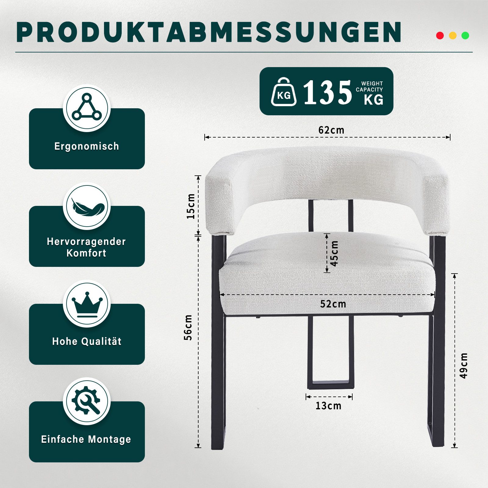 DITAIX Polsterstuhl Esszimmerstuhl mit Armlehnen – Gepolsterter Bouclé Stuhl (2 St), Loungestuhl mit ergonomischer Rückenlehne