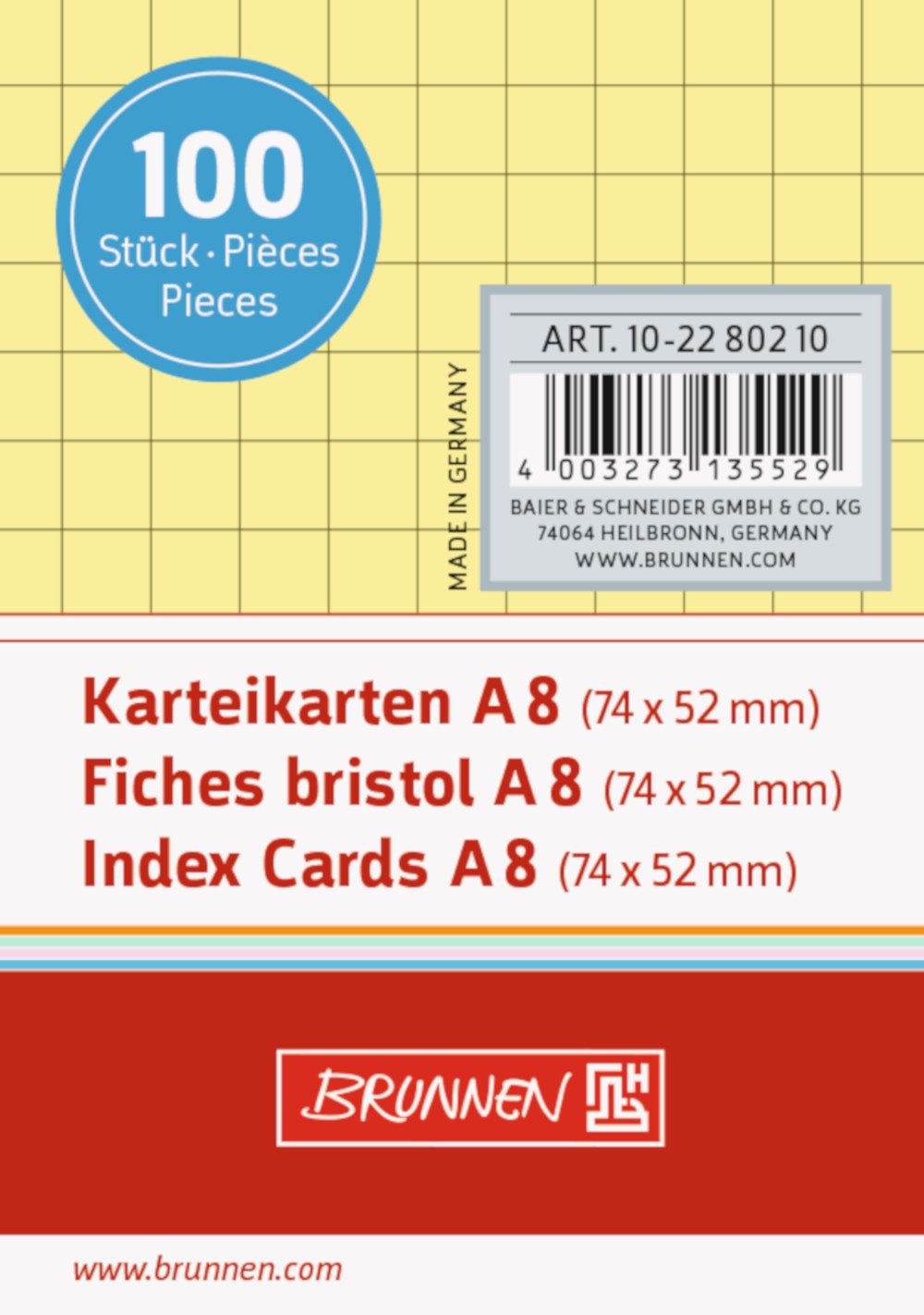 BRUNNEN Индекс карты BRUNNEN 10-2280210 Индекс карты 180 g/m² A8 quer kariert gelb