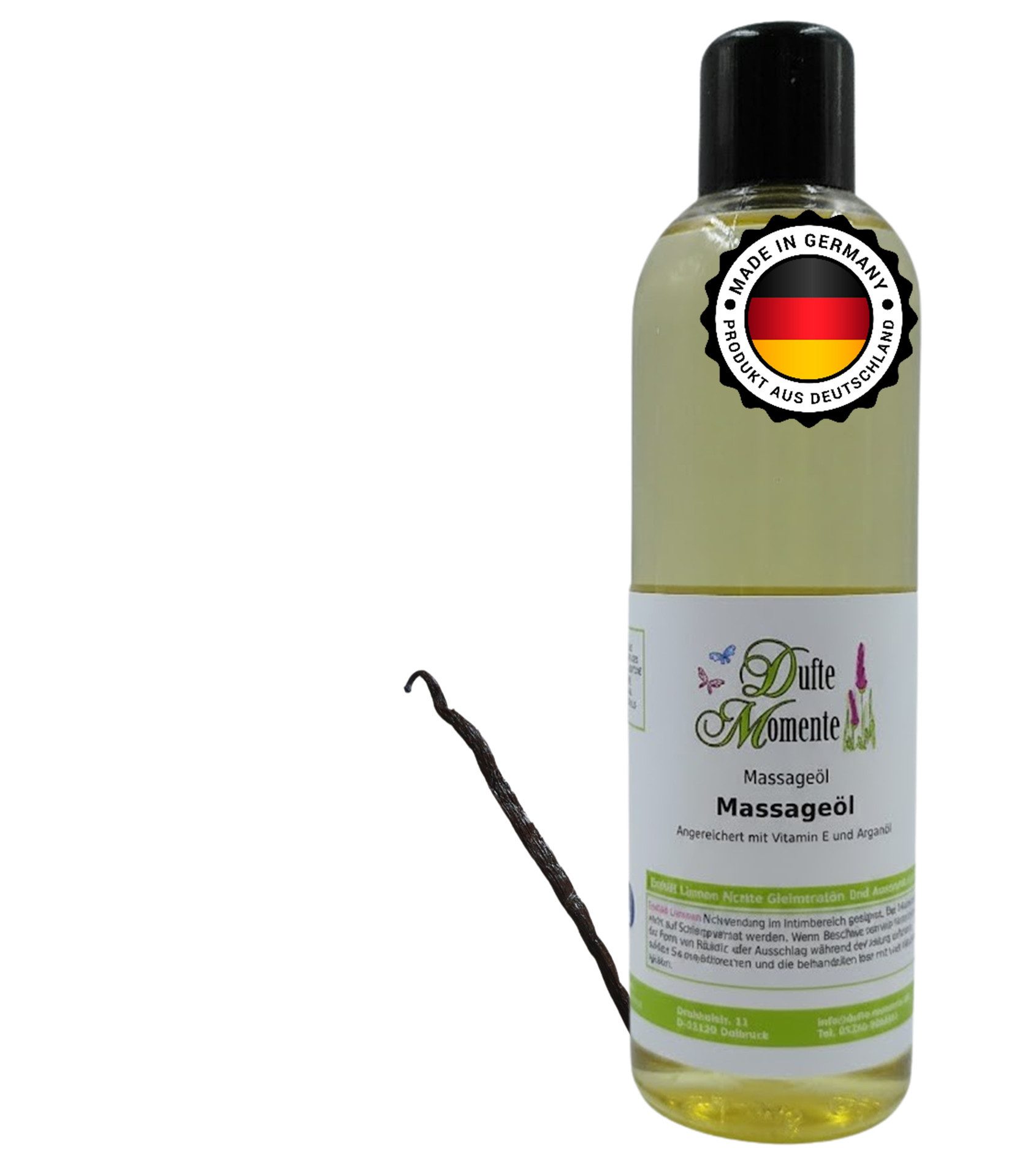 Dufte Momente Massageöl Vanille 250ml - 3 L, hochwertige Pflanzenöle als Basis, vegan und ohne Tierversuche
