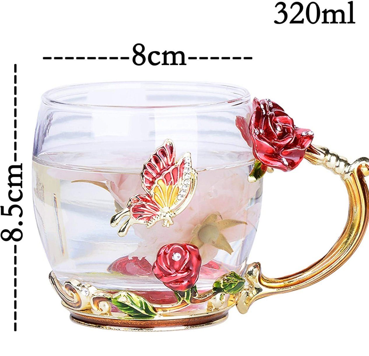 little dove Teeglas Teetasse aus Glas Teetasse Kaffeetassen mit Blumengriff und Löffel – Bild 2 von 3