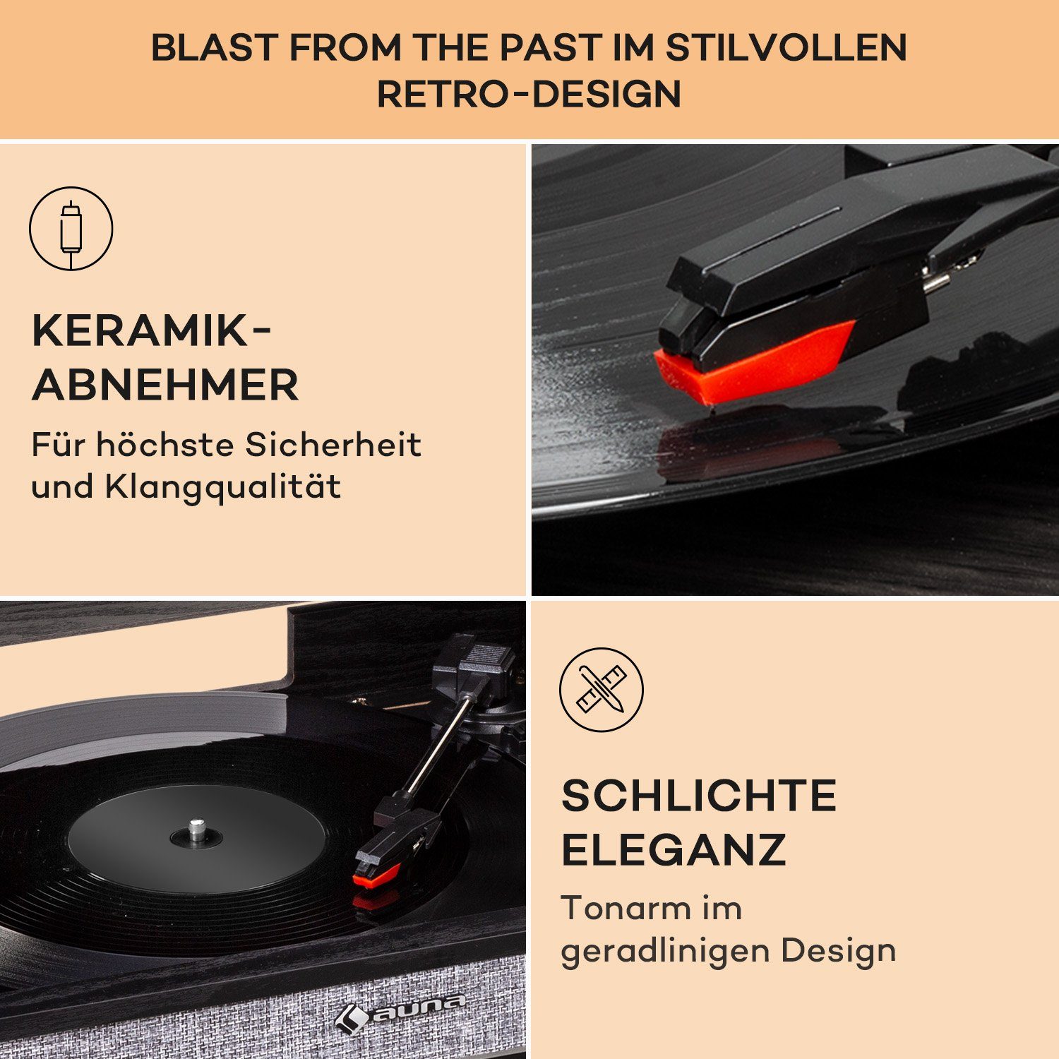 Radio Bluetooth;CD, Schallplattenspieler Schwarz Plattenspieler) Auna Ann Vinyl (Riemenantrieb, Julie mit Plattenspieler Lautsprecher