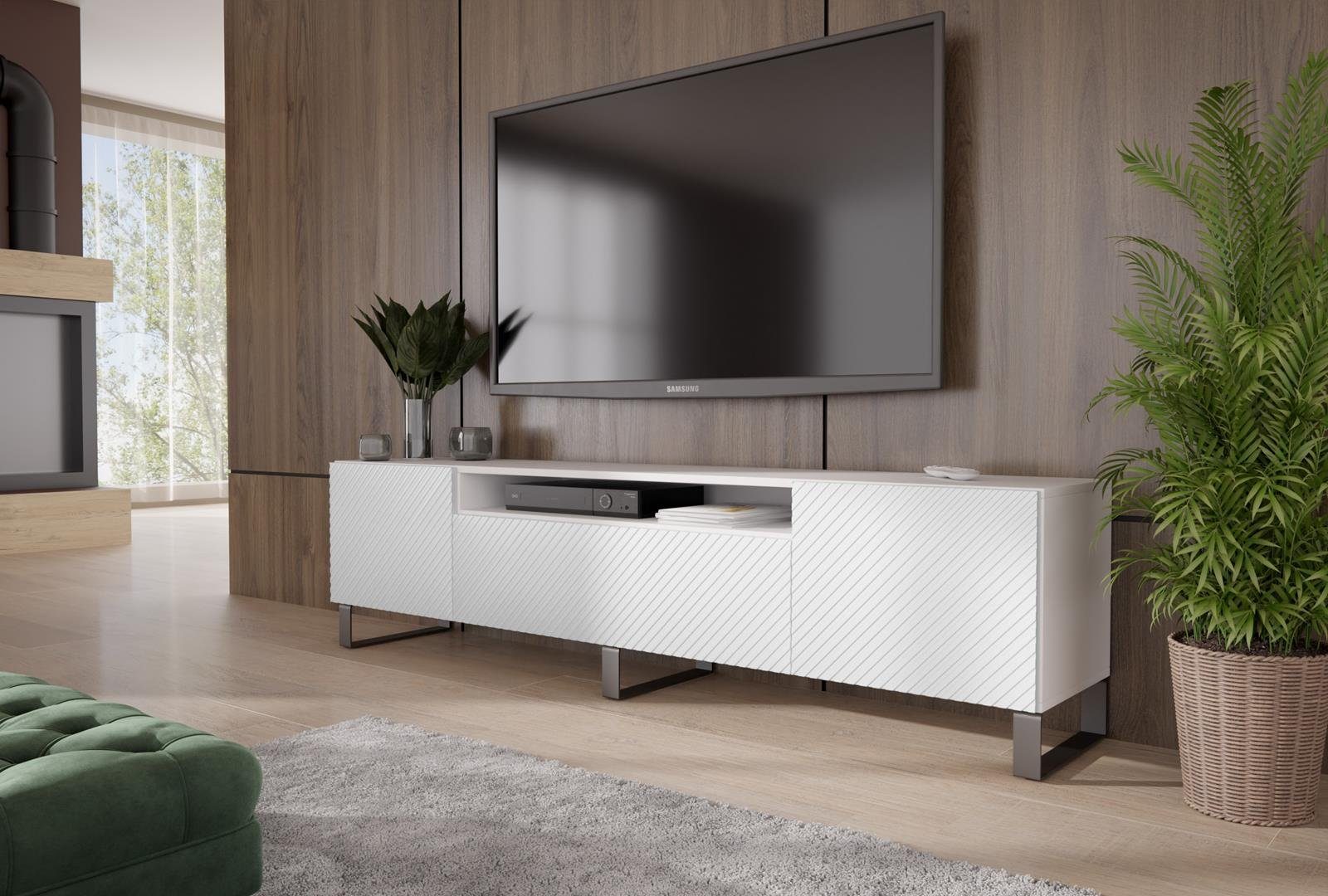 Beautysofa TV-Schrank Kler (weiß / schwarz) im modernes Stil, RTV Schrank für Wohnzimmer, dreitürig Lowboard