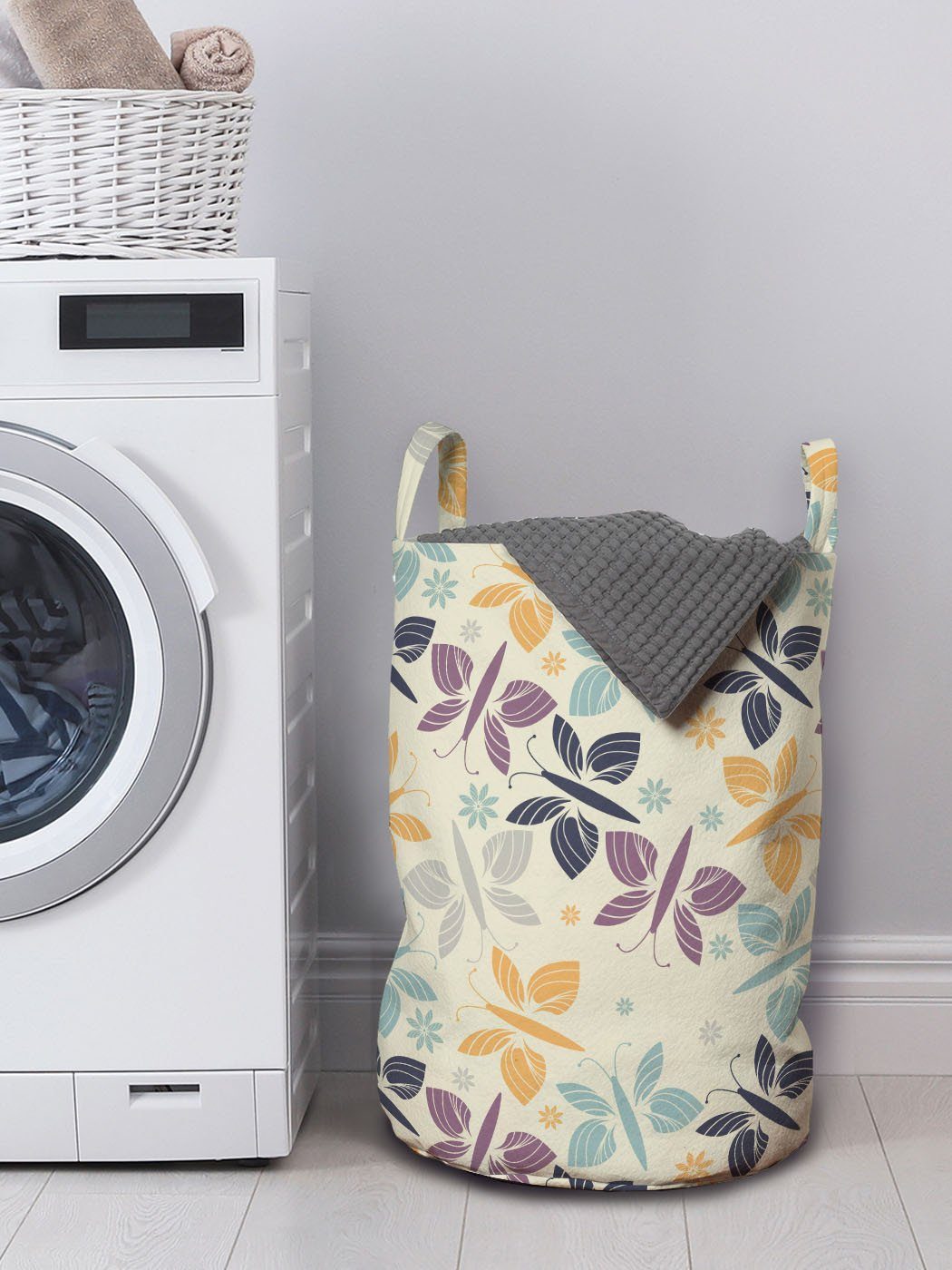 Abakuhaus Wäschesäckchen Waschsalons, mit Abstrakt Griffen Kordelzugverschluss Schmetterling Frühling für Wäschekorb