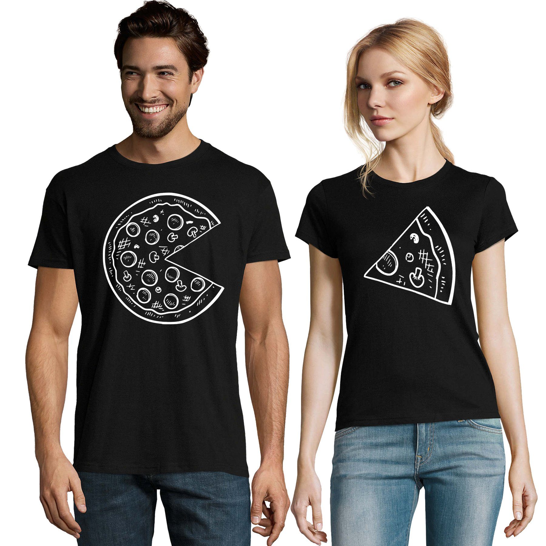 Blondie & Brownie T-Shirt Partner Pärchen Valentin Shirt Pizza Stück BFF Friends Herren Schwarz