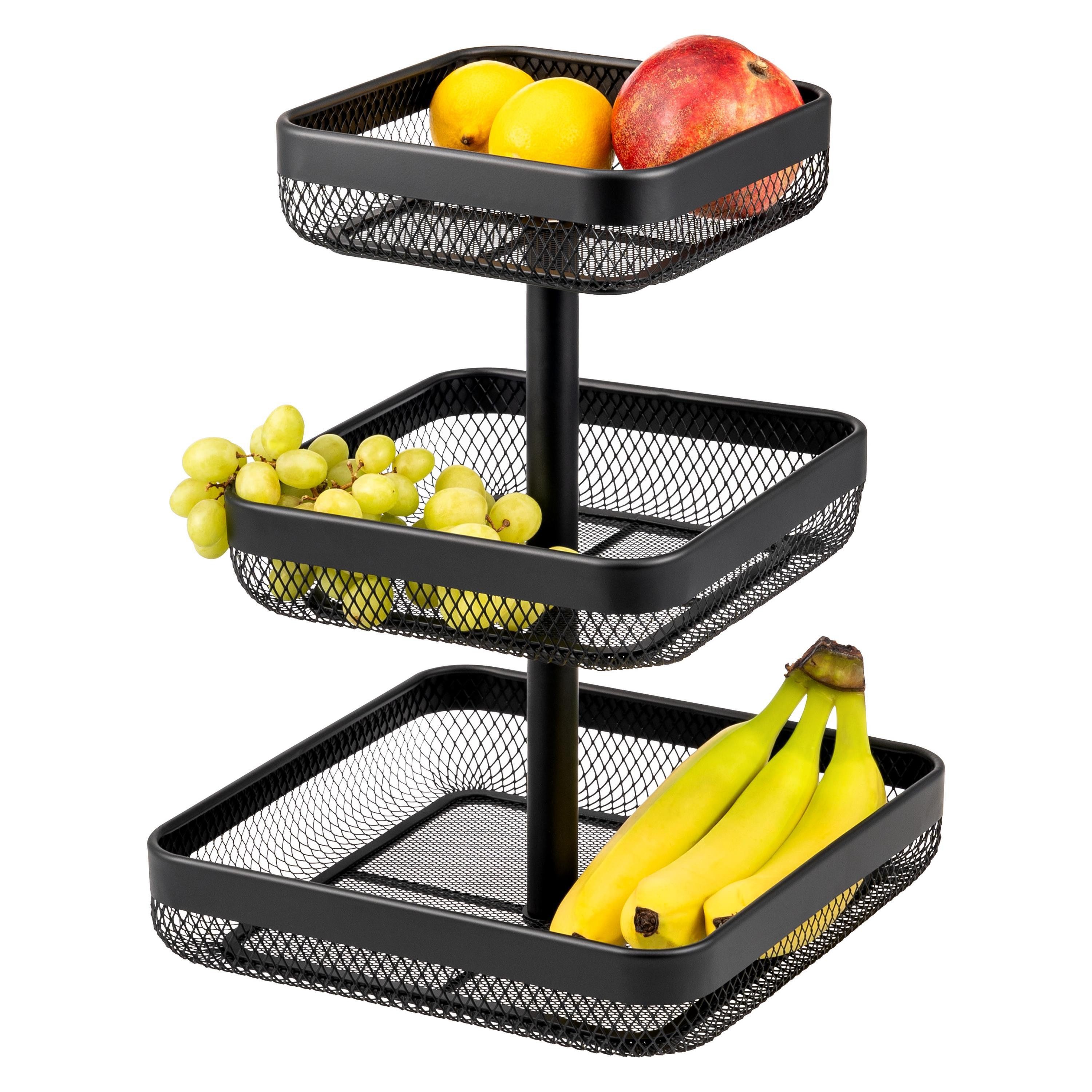 eluno Obstschale 3-stöckig / Brotkorb, Obstkorb aus schwarzem Metall