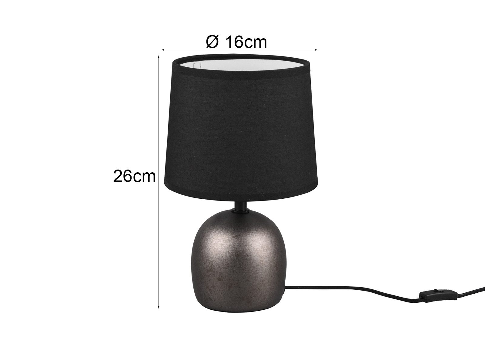 Reality Leuchten LED Nachttischlampe mit Keramik Fuß & Stoffschirm Höhe 26cm, dimmbar, LED wechselbar, Warmweiß, kleine Landhausstil Tischlampe skandinavisch, T – Bild 4 von 5