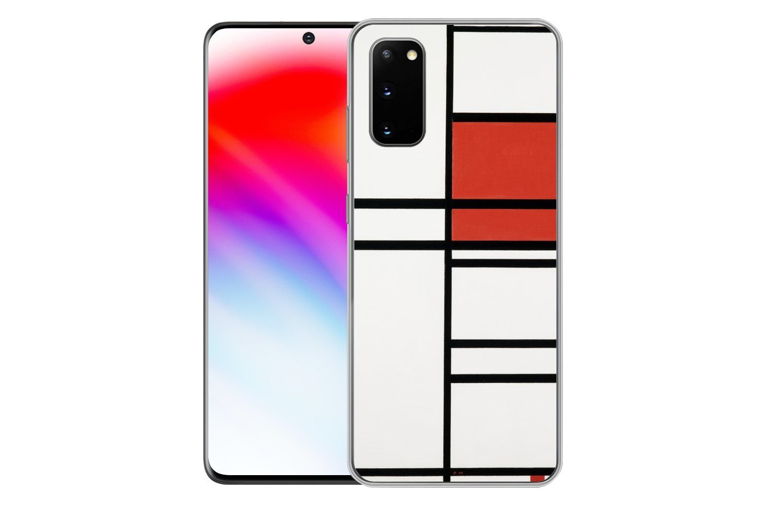 MuchoWow Handyhülle für Samsung Galaxy S20 Komposition mit Rot und Weiß - Piet Mondrian, Phone Case, Silikon, Schutzhülle Dünn