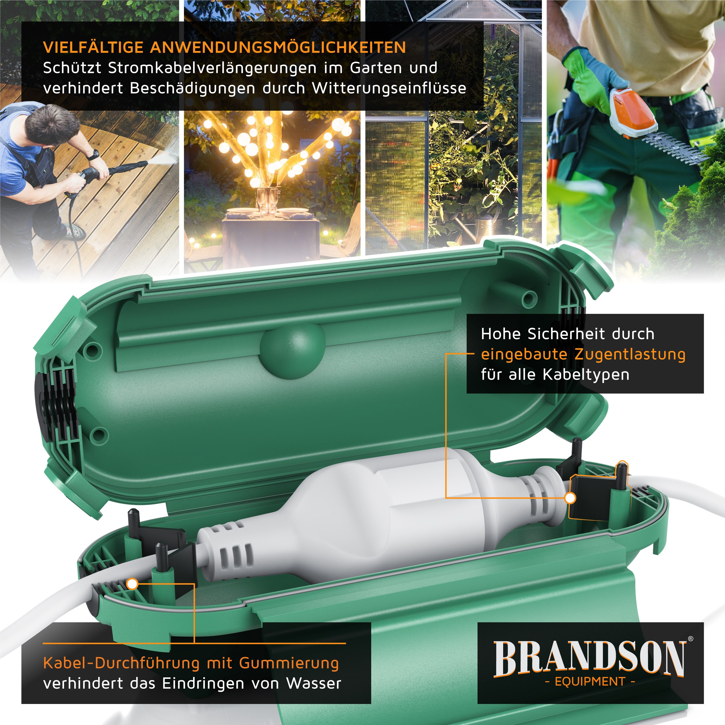 Brandson Kabelbox wetterbeständige Schutzbox für Verlängerungskabel, (2-tlg., 2 Stück), 210mm x 85 mm Garten outdoor IP44 Safe Box, schwarz – Bild 4 von 5