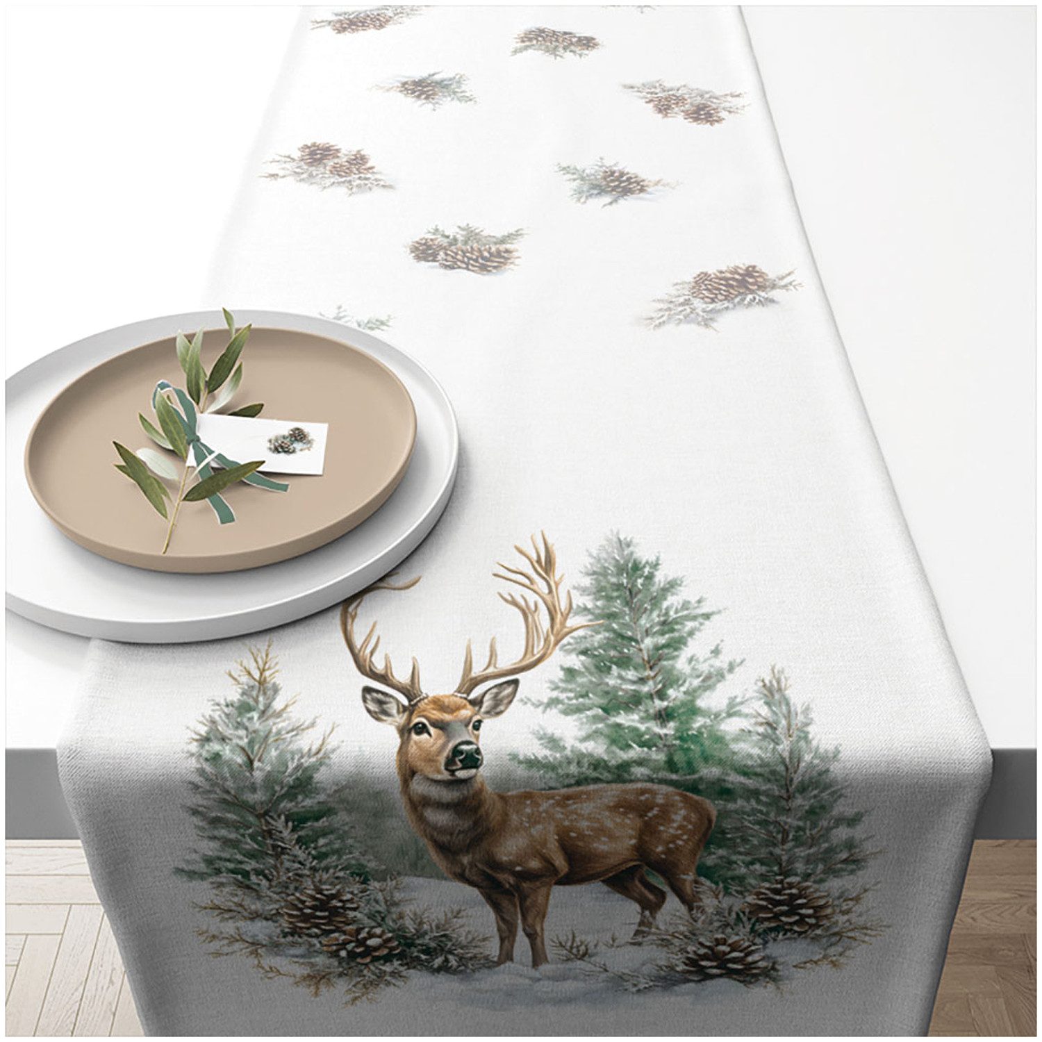Ambiente® Tischläufer Winter stag (1-tlg, 1-teilig), Tischläufer Tischdecke ca.40x150cm Baumwolle