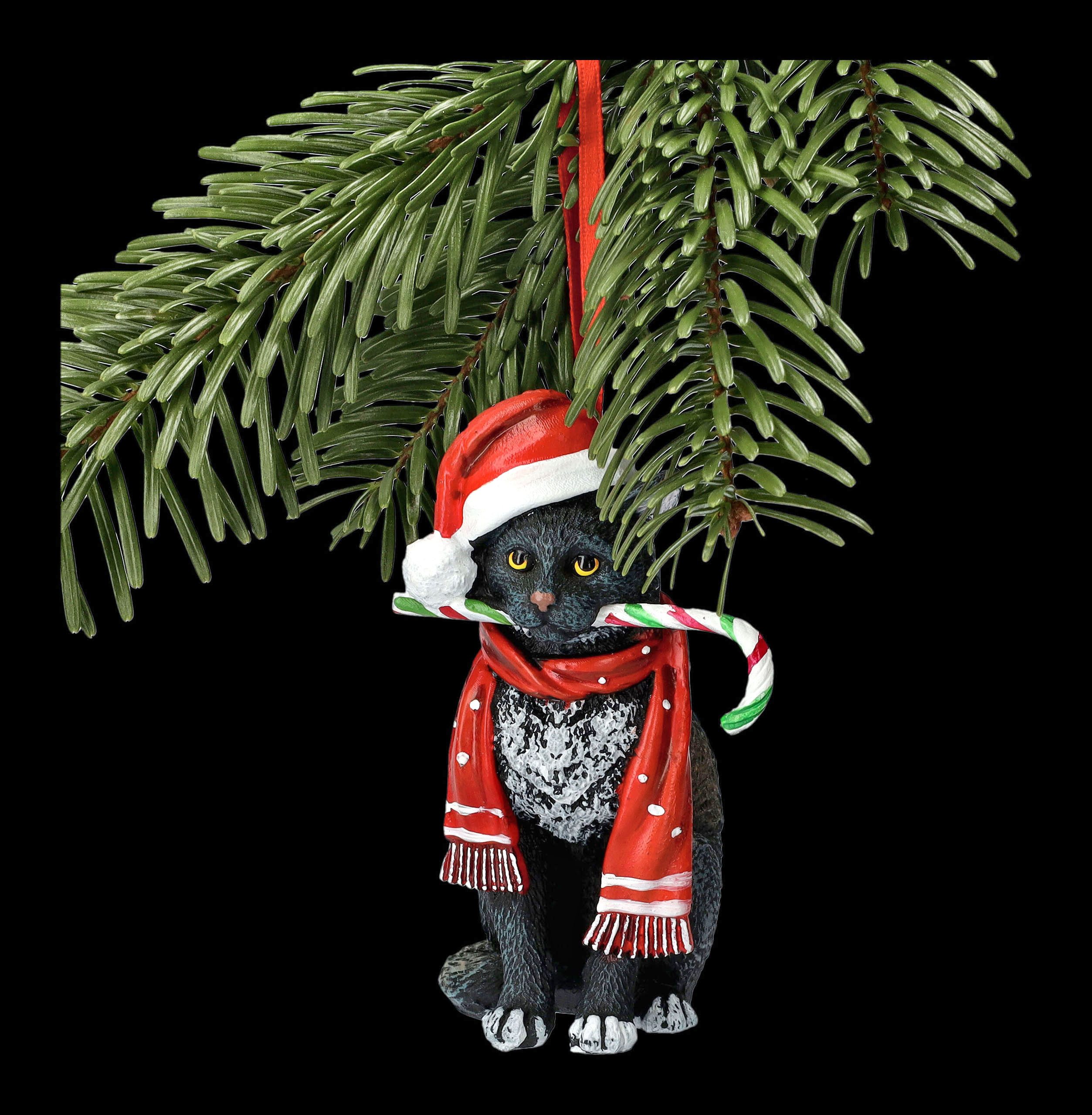 Figuren Shop GmbH Christbaumschmuck Christbaumschmuck - Katze mit Zuckerstange - Figur Hängen Weihnachten (1-tlg)