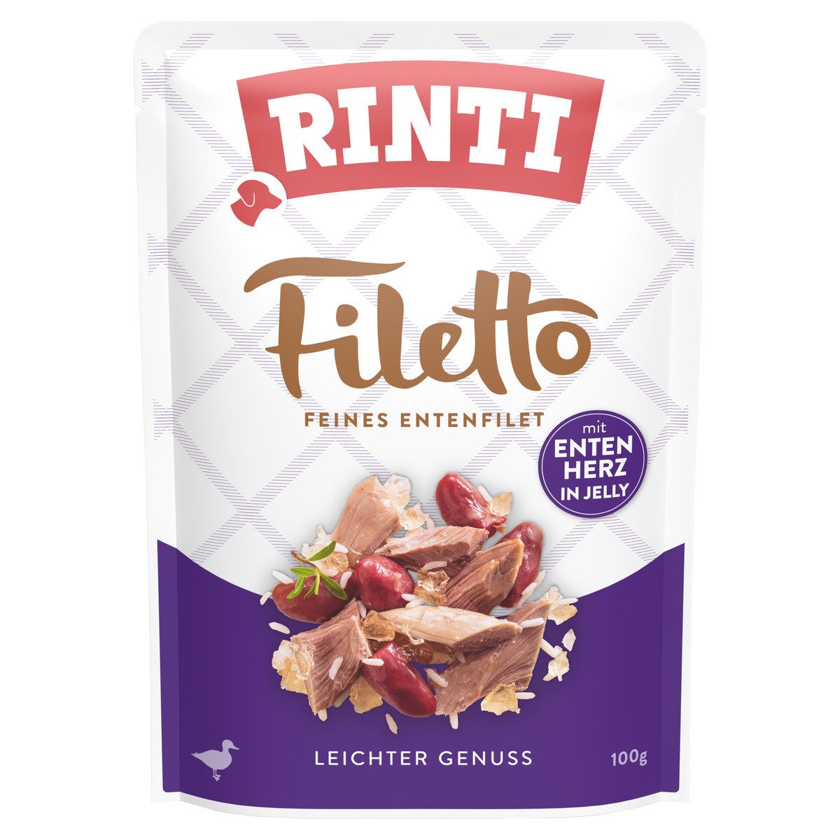 Rinti Filetto Jelly Ente & Entenherz 100 g - 24 Stück, Nassfutter für: Hund