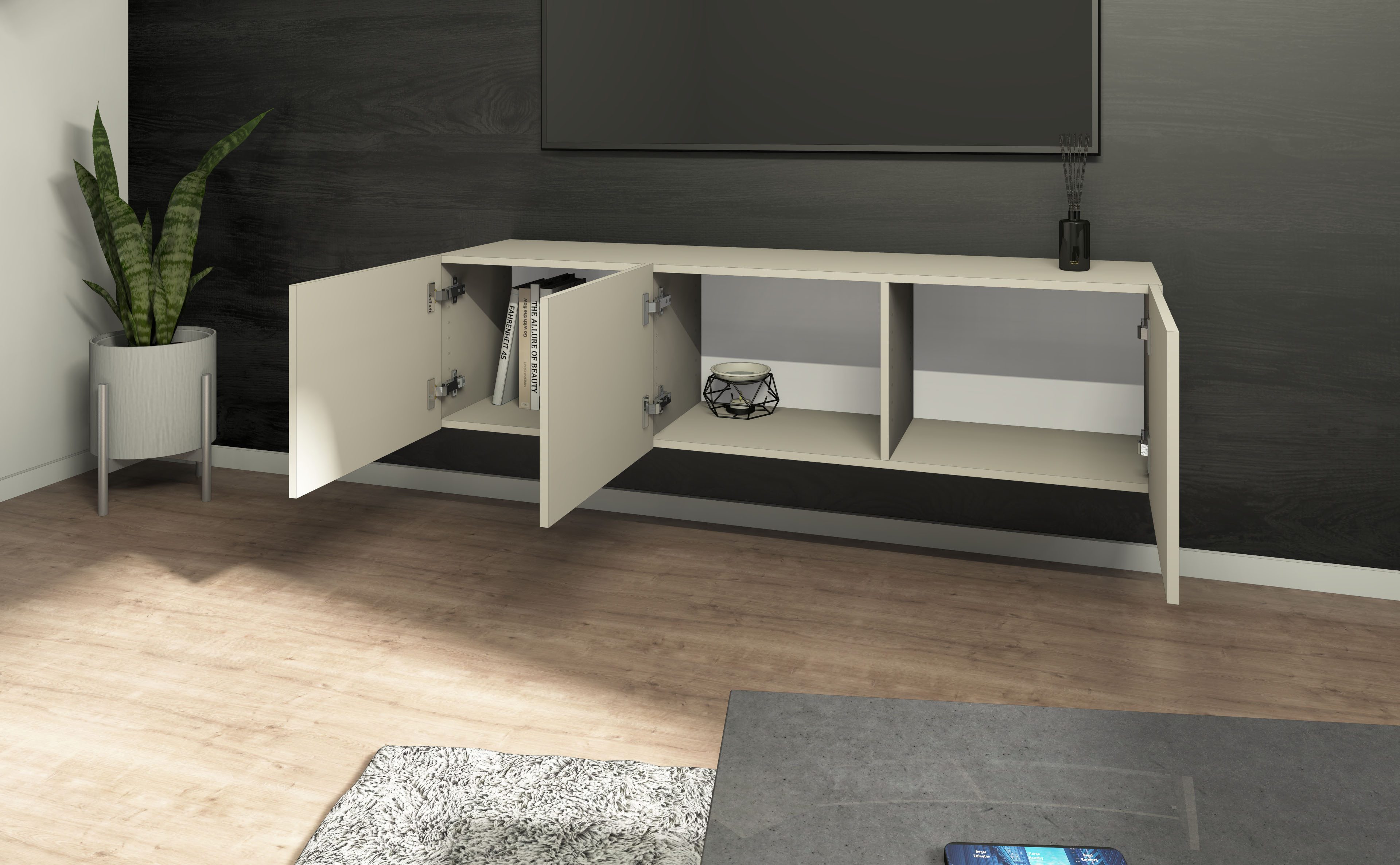 borchardt Möbel Lowboard Sophia, TV-Schrank mit 3 Türen, hängend oder stehend, Breite 139 cm mit 3 Türen, stehend und hängend