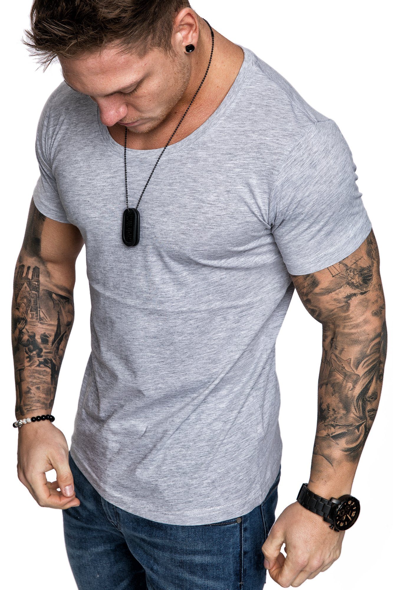 T-Shirt LANCASTER Basic T-Shirt mit Rundhalsausschnitt