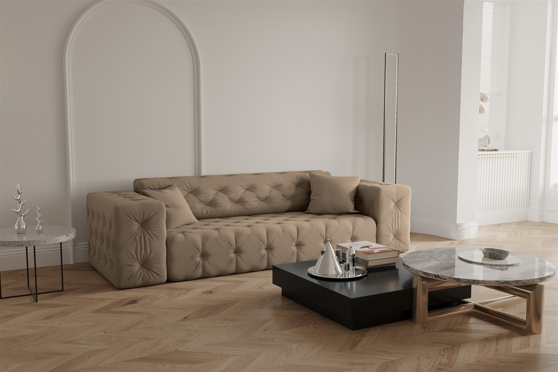 Fun Möbel Sofa Sofa Designersofa CHANTAL 3-Sitzer in Stoff Opera Velvet Taupe