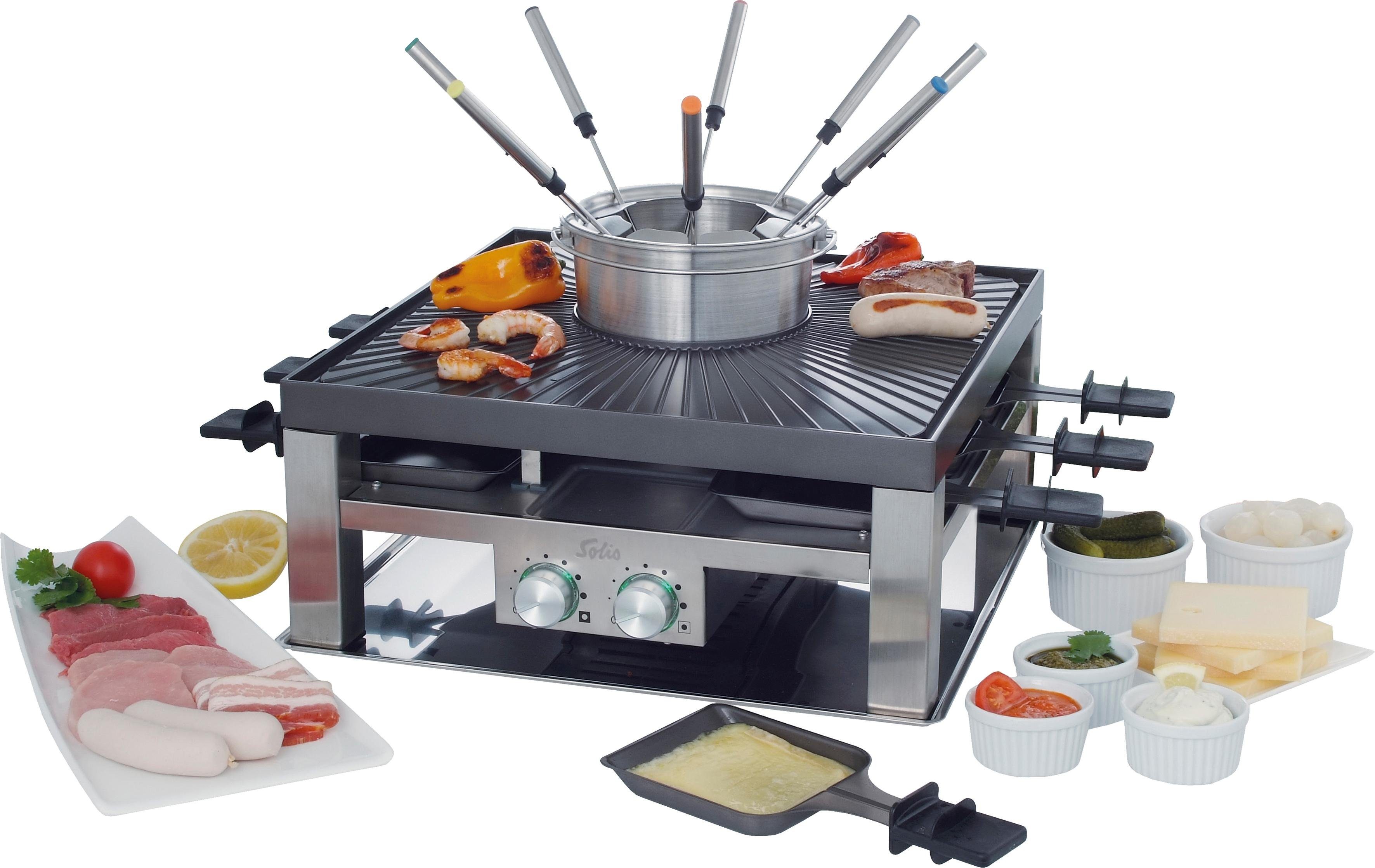 SOLIS OF SWITZERLAND Tischgrill COMBI-GRILL 3 IN 1, Fondue, Raclette, Grill, 2000 W