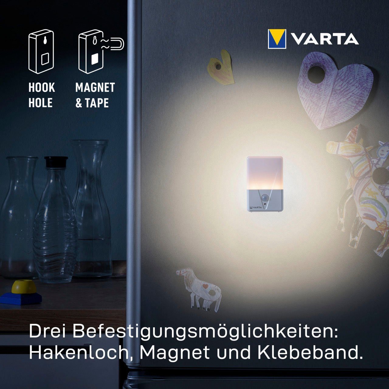 Nachtlicht VARTA ist integriert, Nachtlicht fest Warmweiß inkl. Motion VARTA Sensor LED batteriebetrieben 3xAAA,