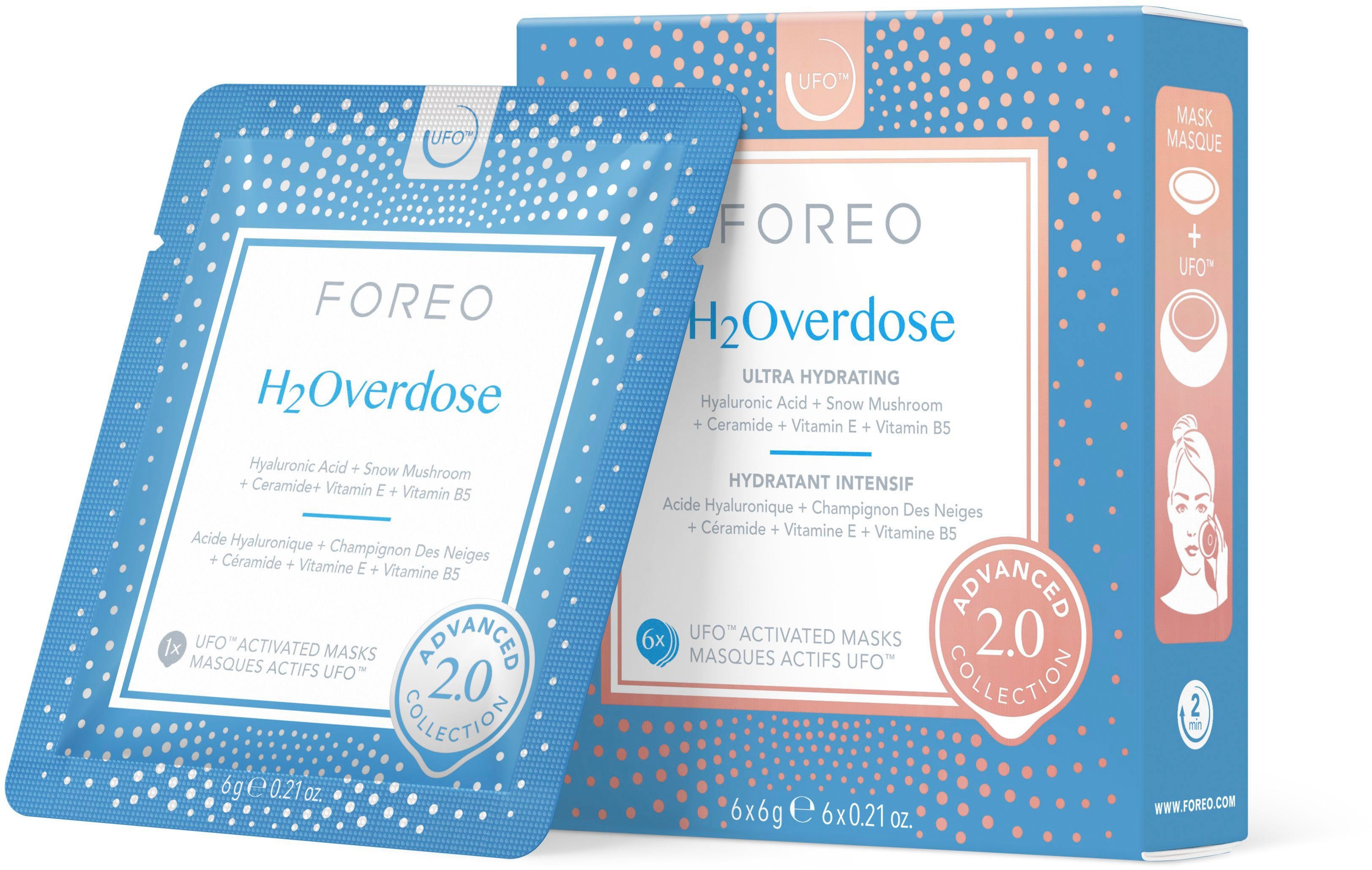 FOREO Gesichtsmaske UFO™ UFO™ mini Packung, H2Overdose 2.0 & komptibel 6-tlg., UFO™ mit Mask