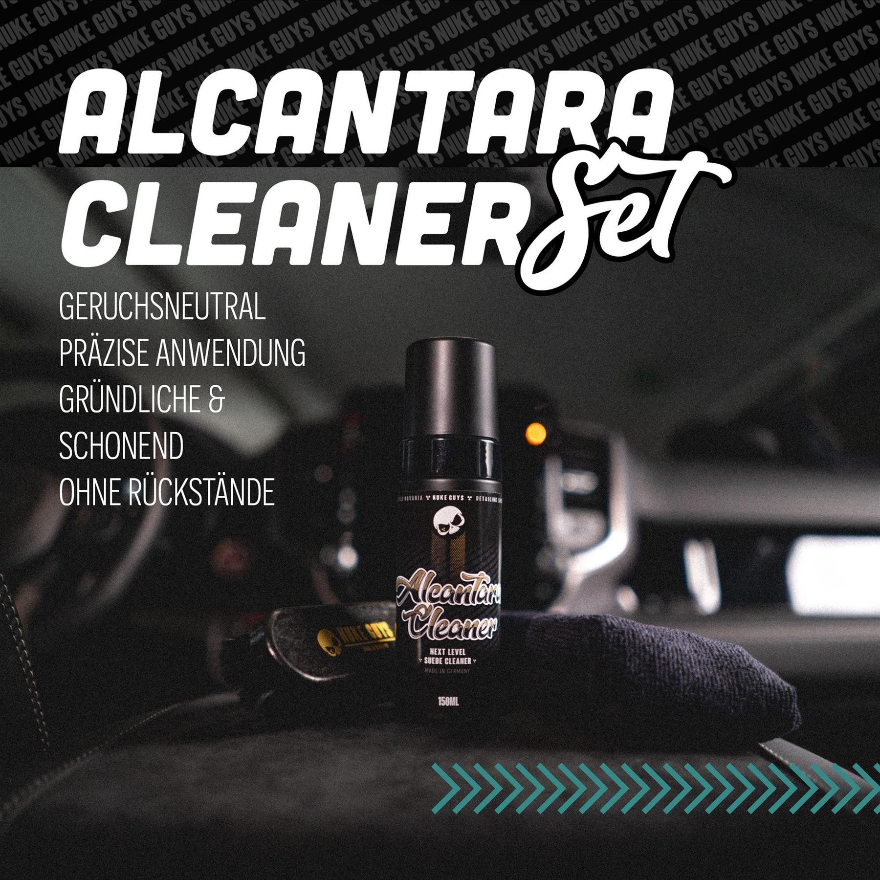 Nuke Guys Alcantara Reiniger Set 150ml Foamer mit Zubehör Auto-Reinigungsmittel (3-St. + Textilbürste + Mikrofasertuch)