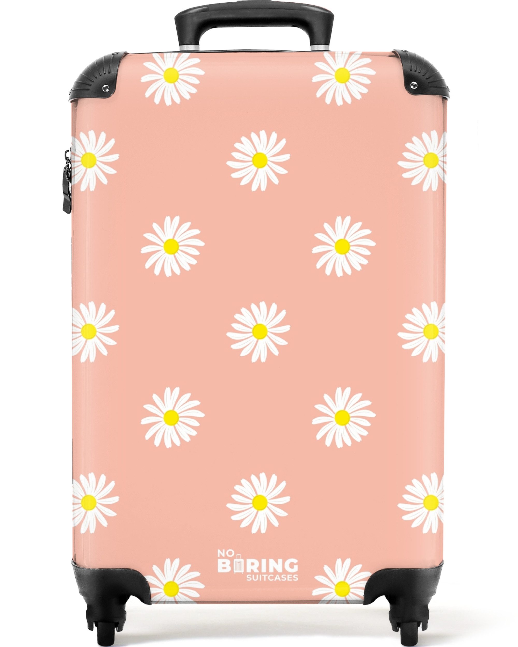 NoBoringSuitcases.com© Hartschalen-Trolley Pastellorange mit Gänseblümchen 55x35x20cm, 4 Rollen, Handgepäck Koffer & Trolleys, Luggage, Reisekoffer Frauen