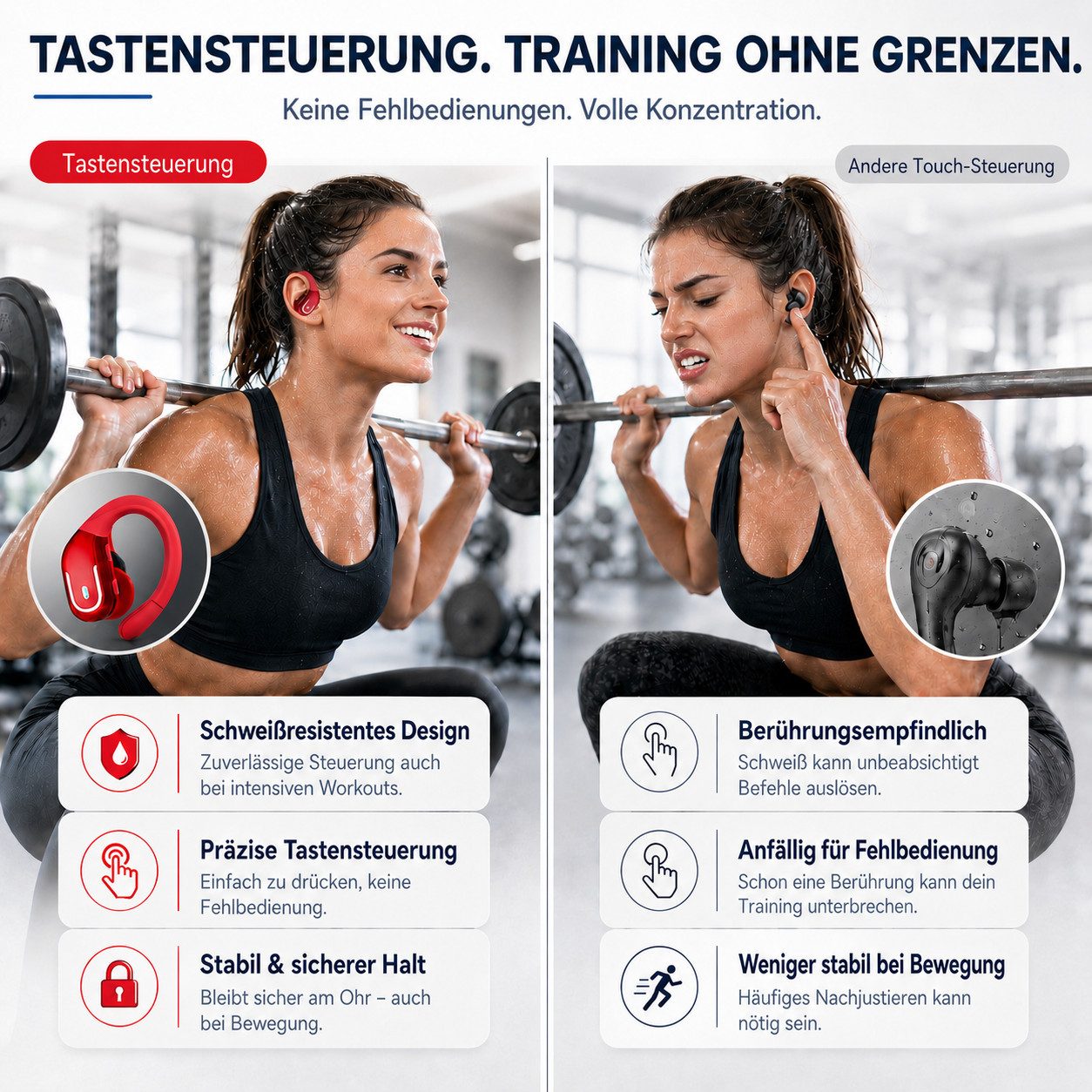 Futicare Bluetooth 5.4 Sportkopfhörer mit Ohrbügel, 75 Std. Akku & ENC, In-Ear-Kopfhörer (kabellose Bluetooth Kopfhörer mit 14,2-mm-Treiber, IPX7, LED-Anzeige,  – Bild 4 von 5