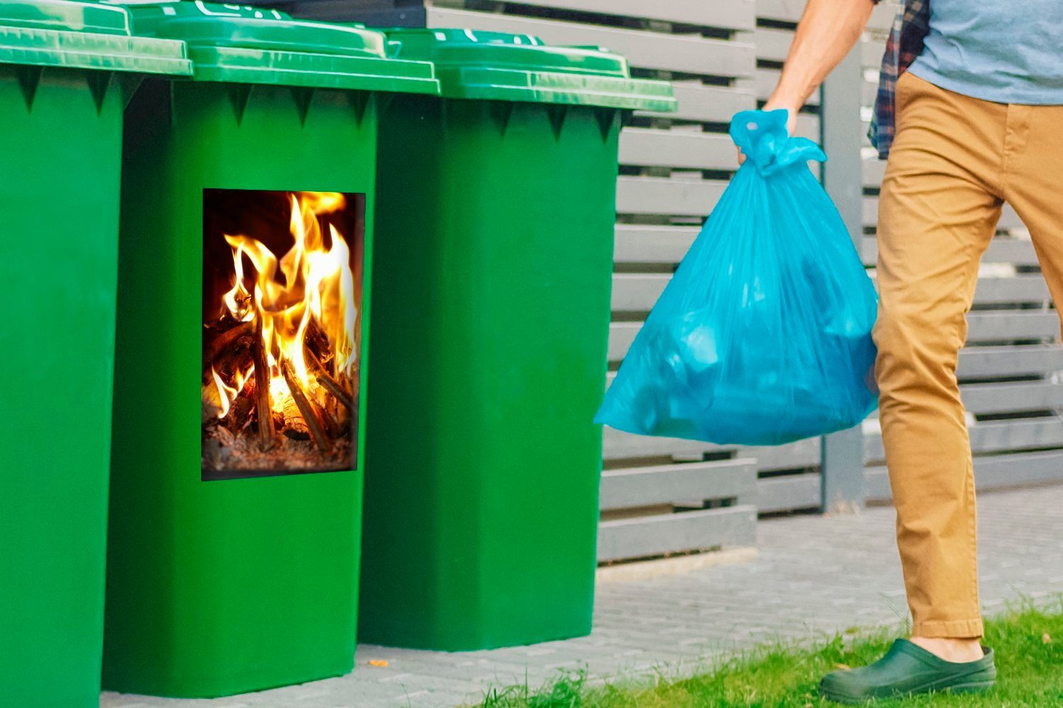 Mülleimer-aufkleber, Ein (1 St), Mülltonne, Kamin mit Feuer Wandsticker MuchoWow Abfalbehälter Container, Sticker,