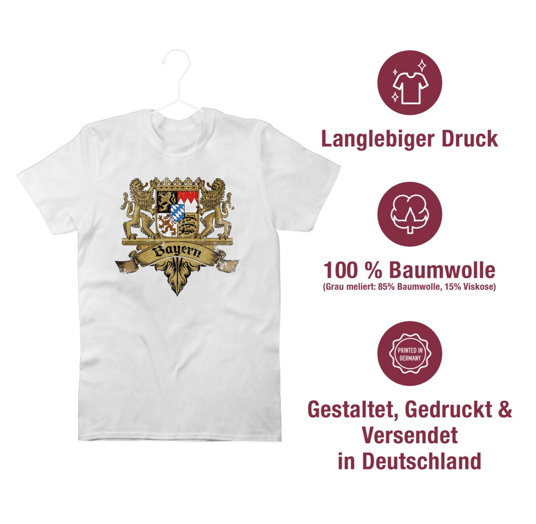 Bayernland für Mode Wappen T-Shirt Bayern Oktoberfest Herren Weiß Shirtracer Bayern Freistaat 03