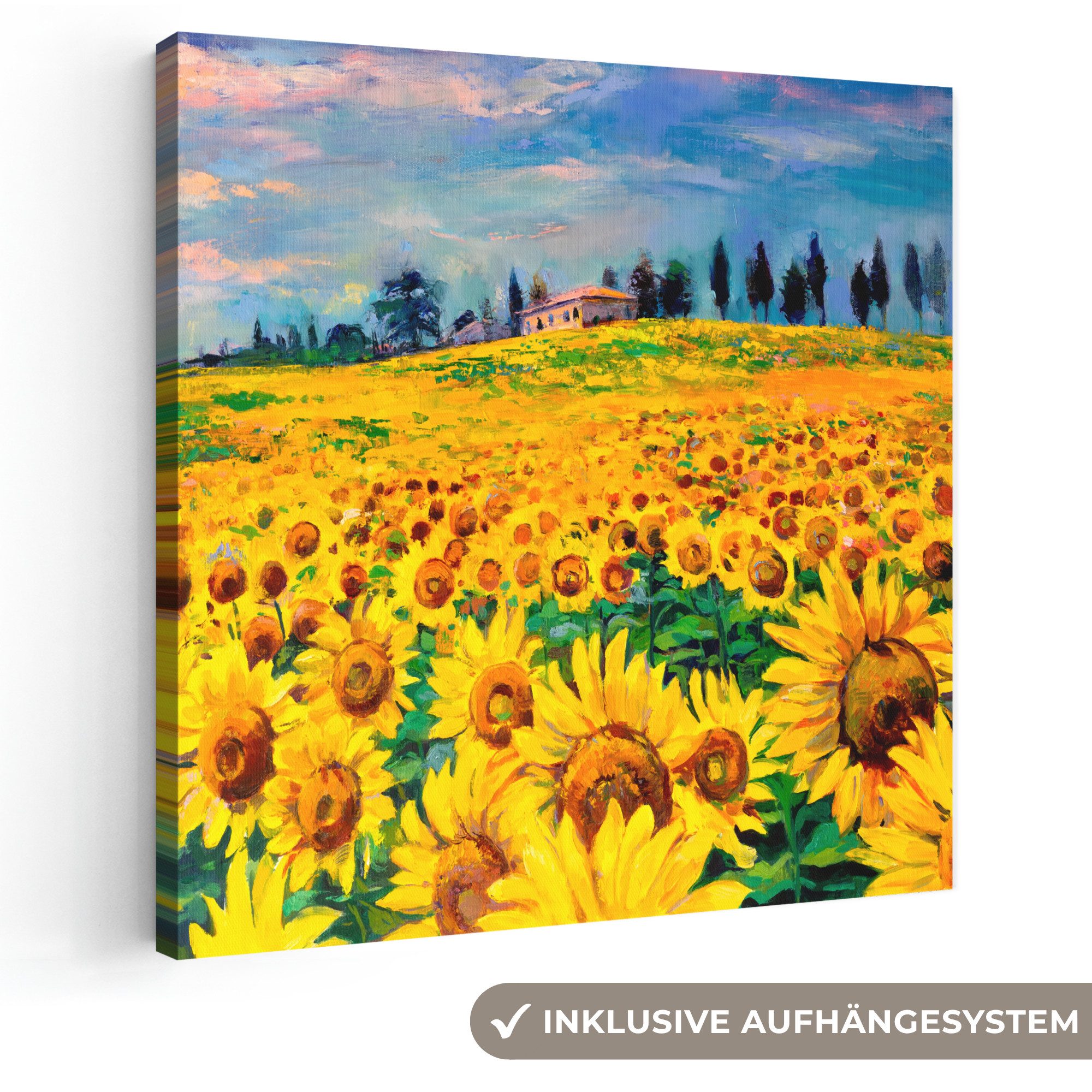 OneMillionCanvasses® Leinwandbild Ölfarbe - Kunstdrucke - Blumen - Sonnenblume, Fotodruck (1 St), Wandbild, Deko Schlafzimmer Wohnzimmer Flur 20x20 cm
