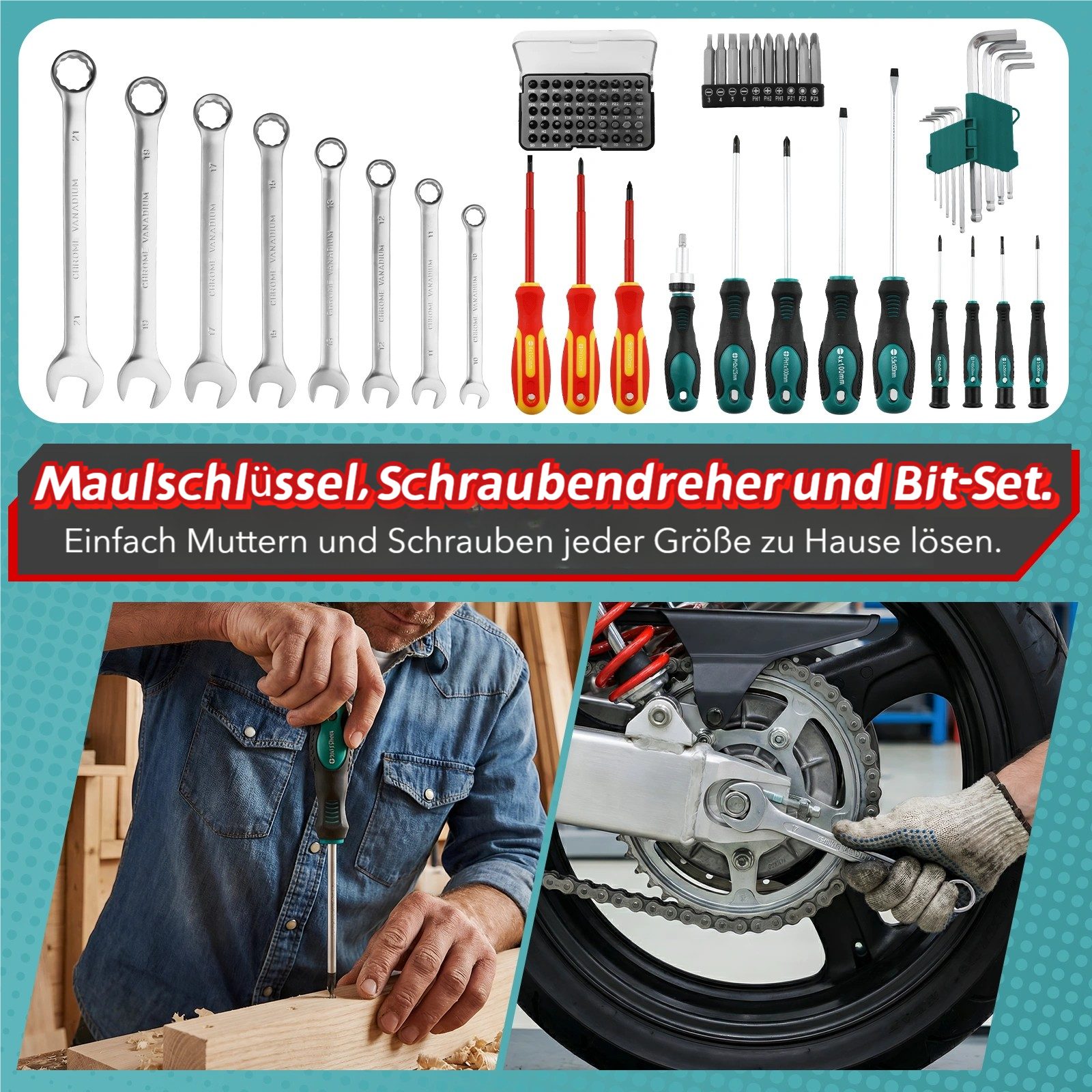 TLGREEN Werkzeugtrolley 128-tlg Werkzeugkoffer,Trolley-Funktion Werkzeugkasten, für DIYer Handwerks-Meister Haushalt Werkstatt – Bild 5 von 5