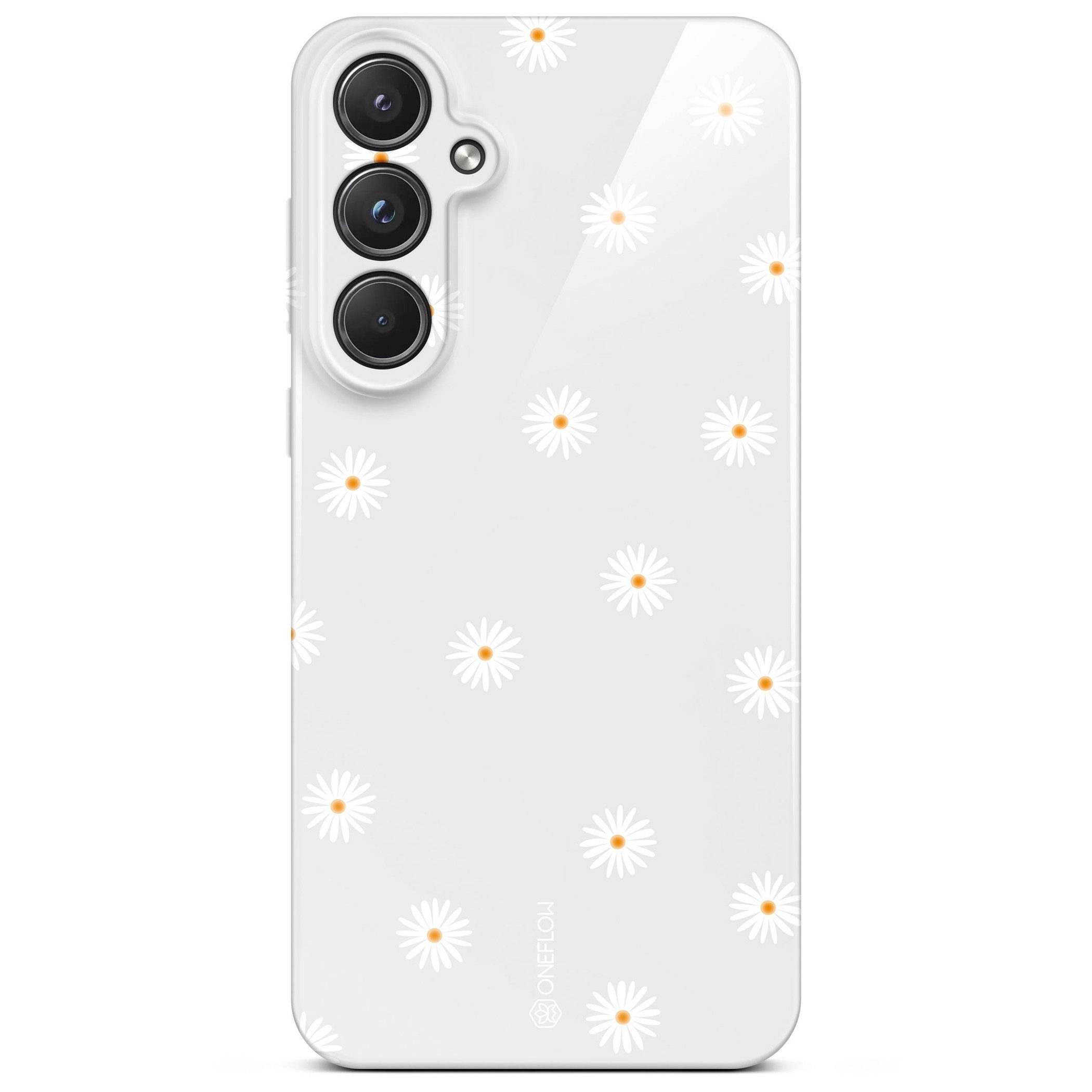 ONEFLOW Handyhülle für Samsung Galaxy A55 5G Splash Cover Gänseblümchen Grau 6,5 Zoll, Hülle mit Design Muster Designer Case Kameraschutz Handy Schutzhülle
