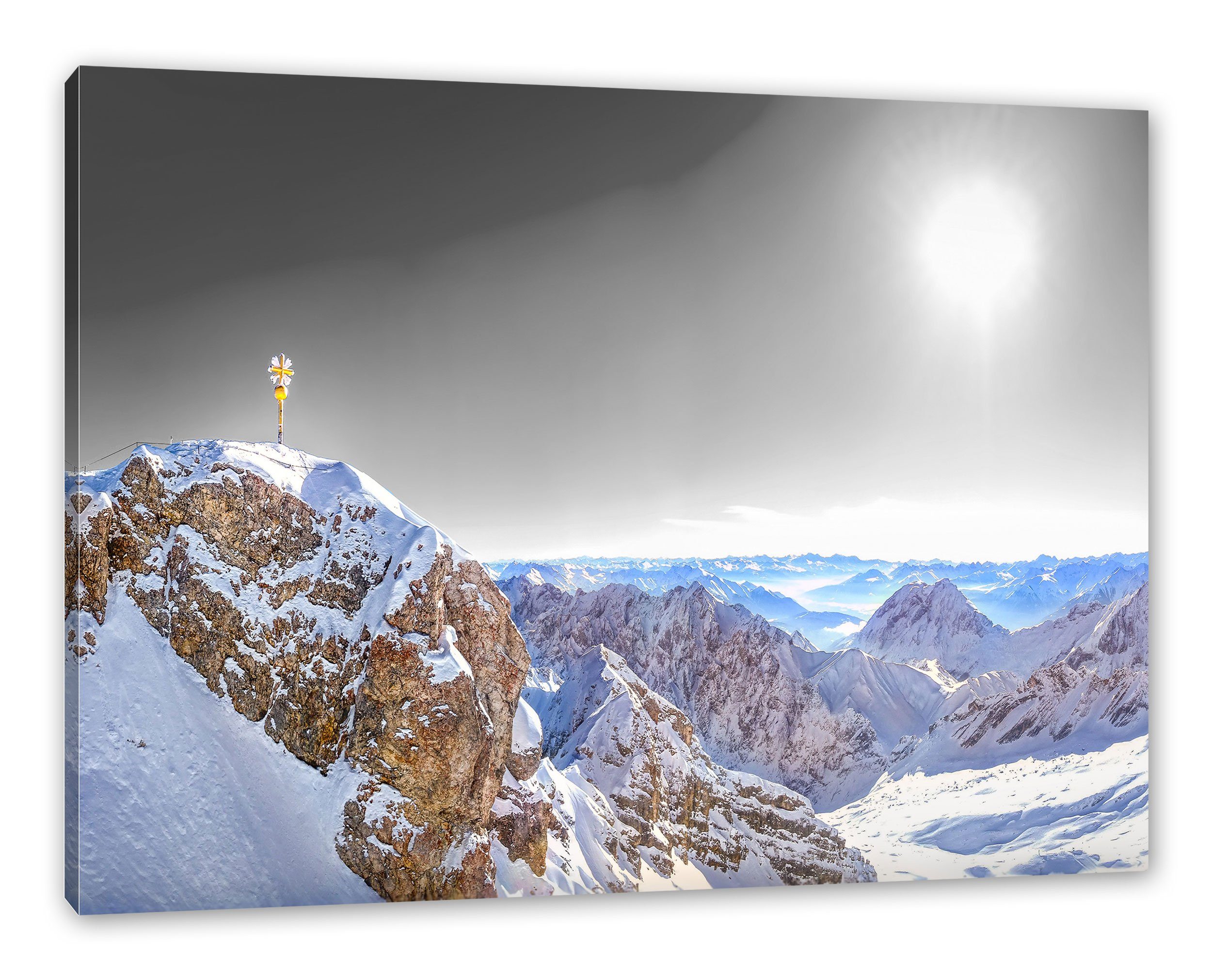Pixxprint Leinwandbild Zugspitze im Sonnenlicht, Zugspitze im Sonnenlicht (1 St), Leinwandbild fertig bespannt, inkl. Zackenaufhänger