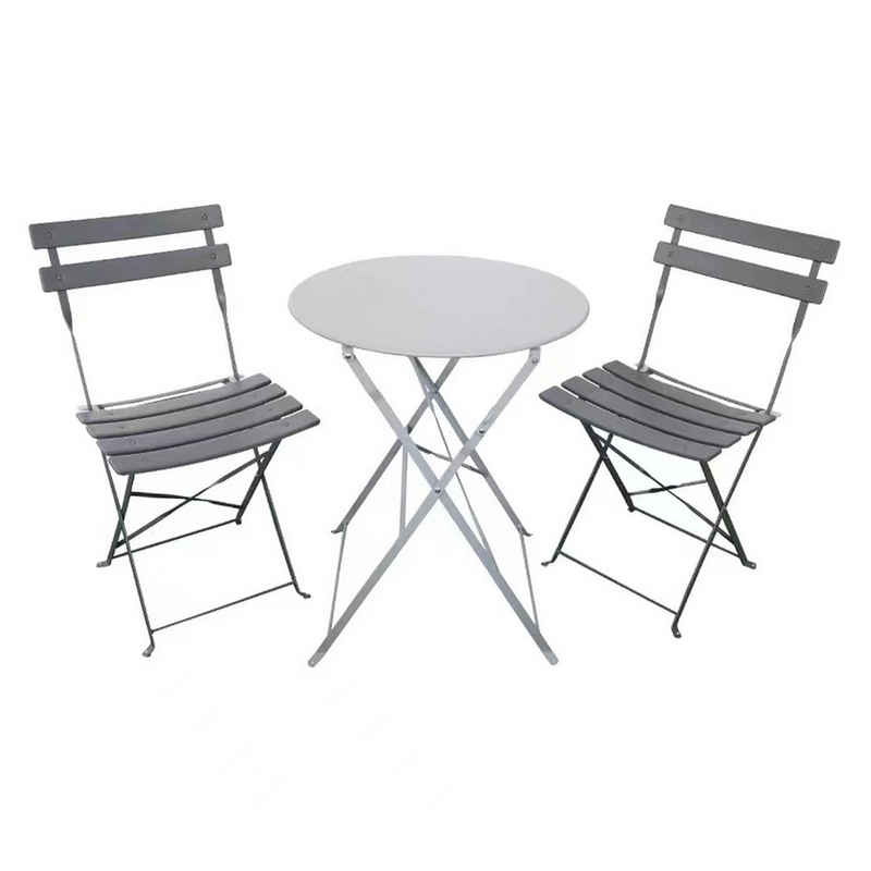 HTI-Living Sitzgruppe Bistroset 3-teilig Cavo Grau, (Set, 3-tlg., 1 Tisch, 2 Stühle), Klapptisch Klappstühle 2 Personen Balkonmöbel