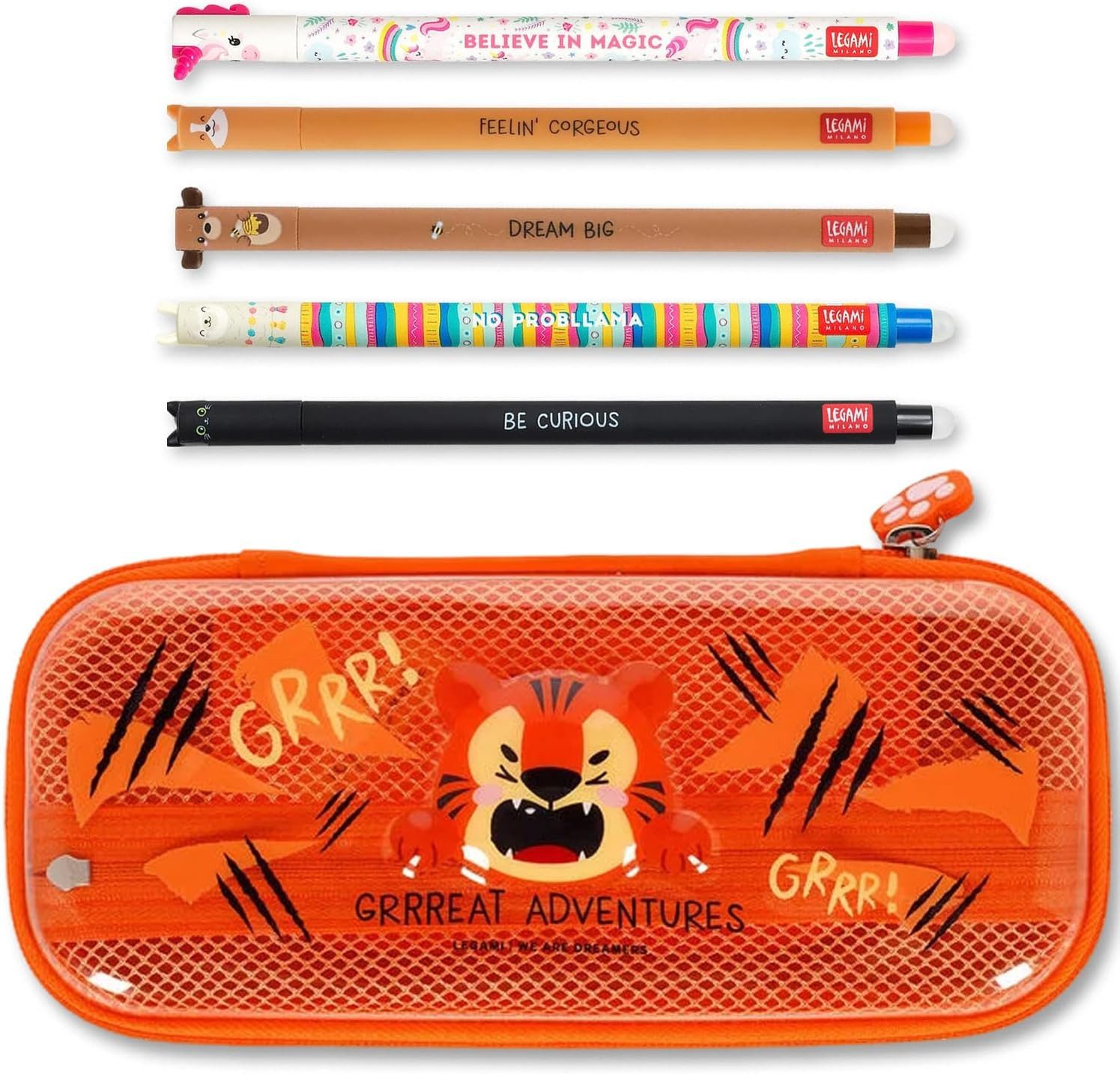 Legami Federmäppchen WonderWow Federmäppchen & radierbarer Stift, Set mit 5 Stiften