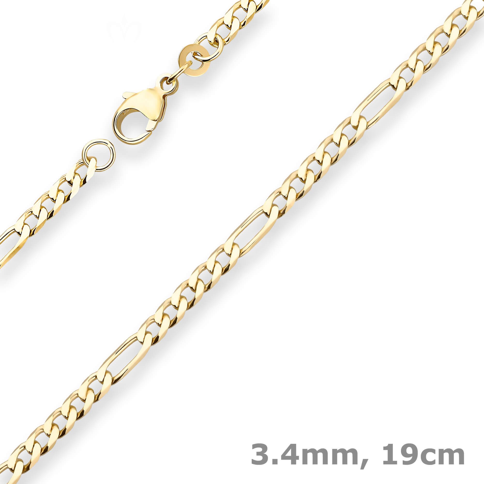 Schmuck Krone Goldarmband 3,4mm Armband Figarokette diamantiert aus 333 Gelbgold 19cm, Gold 333