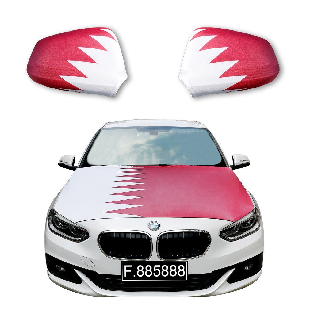 Sonia Originelli Fahne Fanset "Katar" Qatar Fußball Motorhaube Außenspiegel Flagge, für alle gängigen PKW Modelle, Motorhauben Flagge: ca. 115 x 150cm