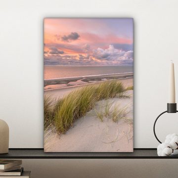 OneMillionCanvasses® Leinwandbild Strand - Meer - Dünen - Niederlande - Rosa, (1 St), Leinwandbild fertig bespannt inkl. Zackenaufhänger, Gemälde, 20x30 cm