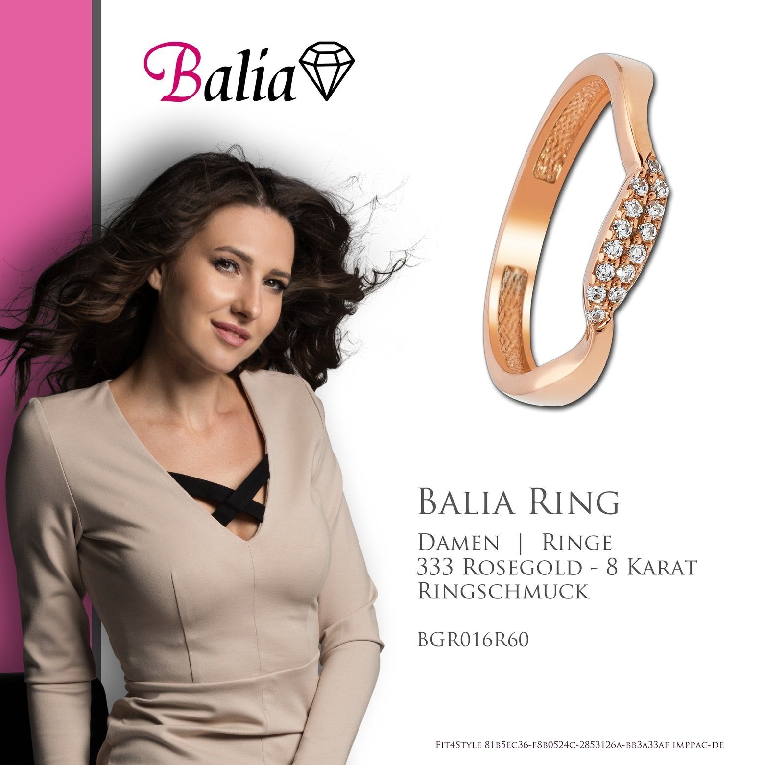 Balia Goldring Welle, Karat 333 Ring (19,1) - Damen 8 (Fingerring), 8Kt Rosegold Ringe, 60 Damen Gold Gr.60 Welle Balia