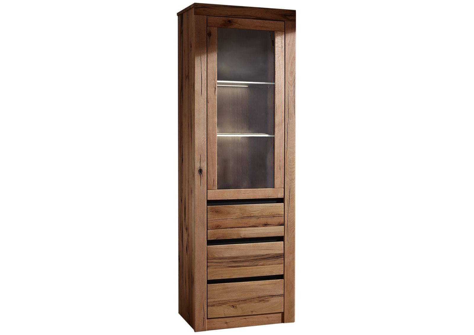 Massivmoebel24 Standvitrine (Vitrine Wild-/Zerreiche 62x42x191 natur geölt MONTREUX #121) Vitrine Wild-/Zerreiche 62x42x191 natur geölt MONTREUX #121