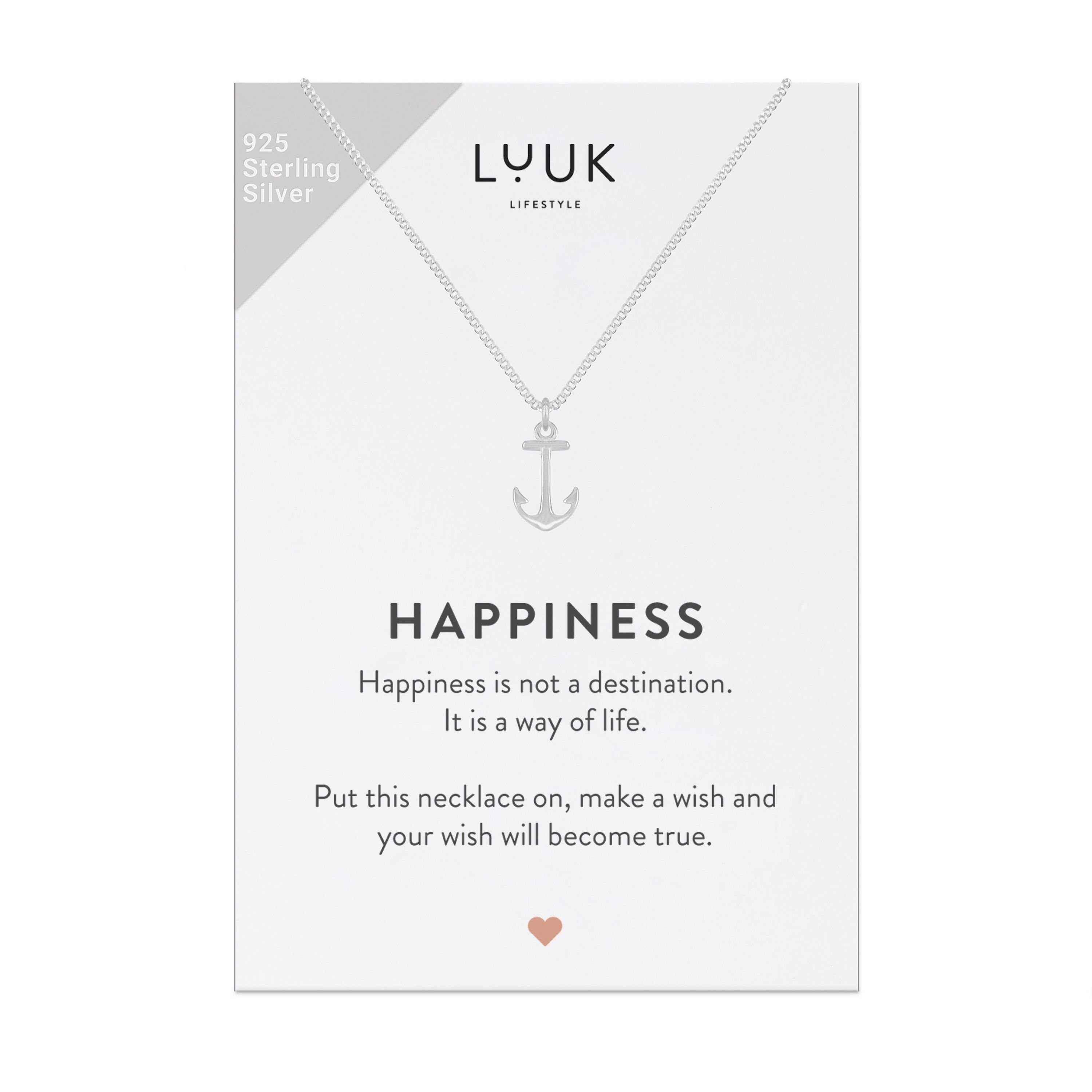 LUUK LIFESTYLE Silberkette Anker, inklusive Happiness Spruchkarte