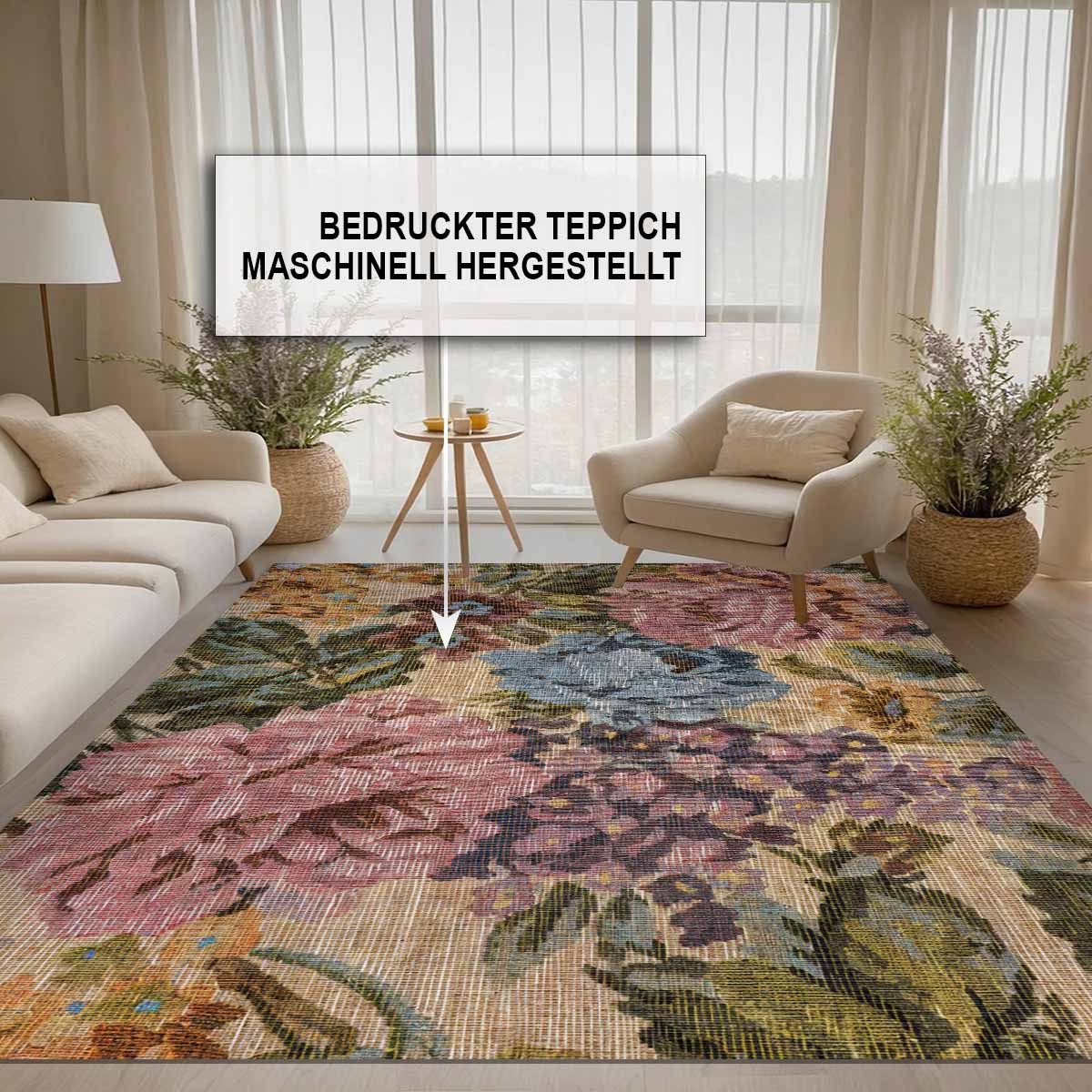 Bamyum Teppich Molis Teppich mit Chenille Druck, Waschbarer Antibakteriell Teppich, Einzelstück