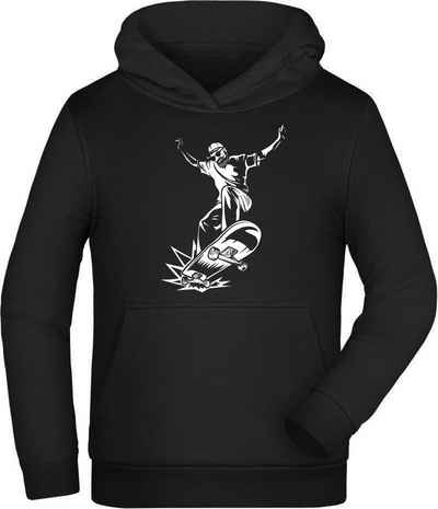 MyDesign24 Hoodie Kinder Kapuzen Sweatshirt - Skateboarder Hoodie springender Skater Kapuzensweater mit Aufdruck, i513