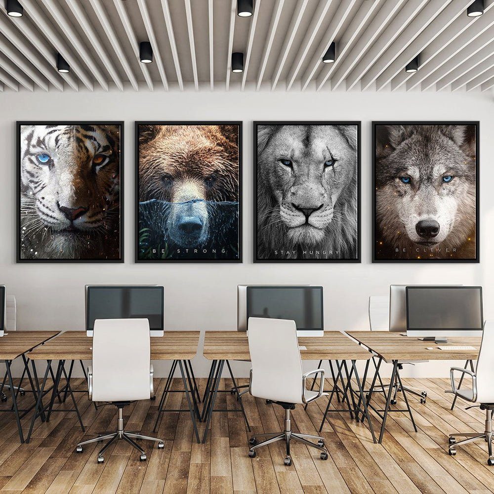 DOTCOMCANVAS® Leinwandbild ANIMAL FACE - Rahmen 4x, Bundle weißer Animal Leinwand - Wandbild Face - Deutsch, Reduziert