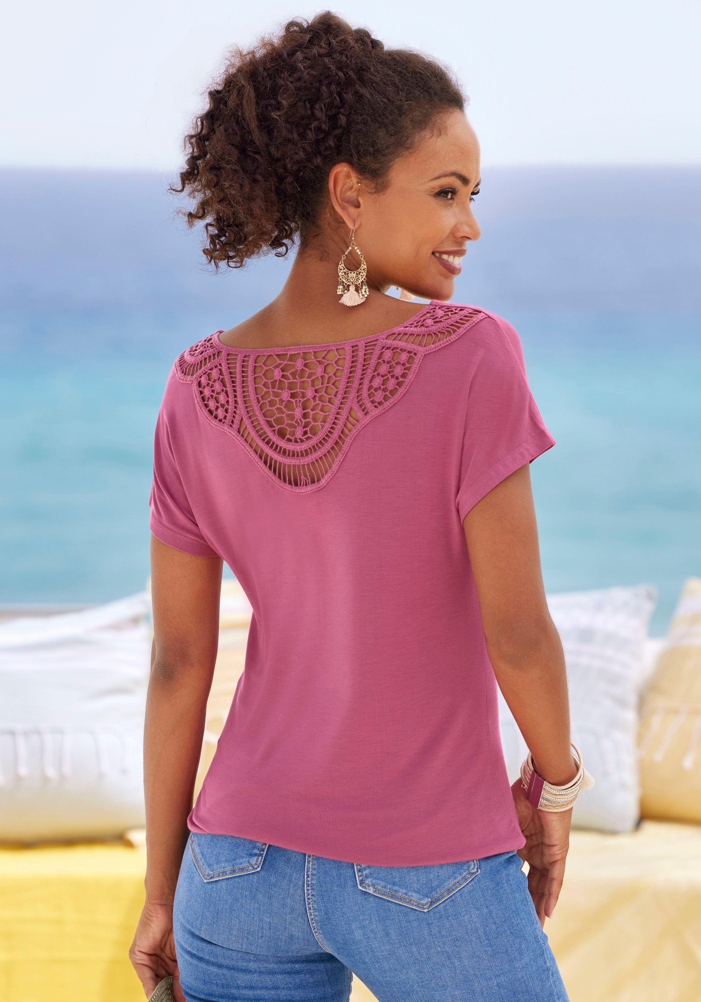 Vivance by Lascana Kurzarmshirt mit Spitzeneinsatz am Rücken (2er-Pack) aus elastischem Viskose-Jersey, sommerlich leicht