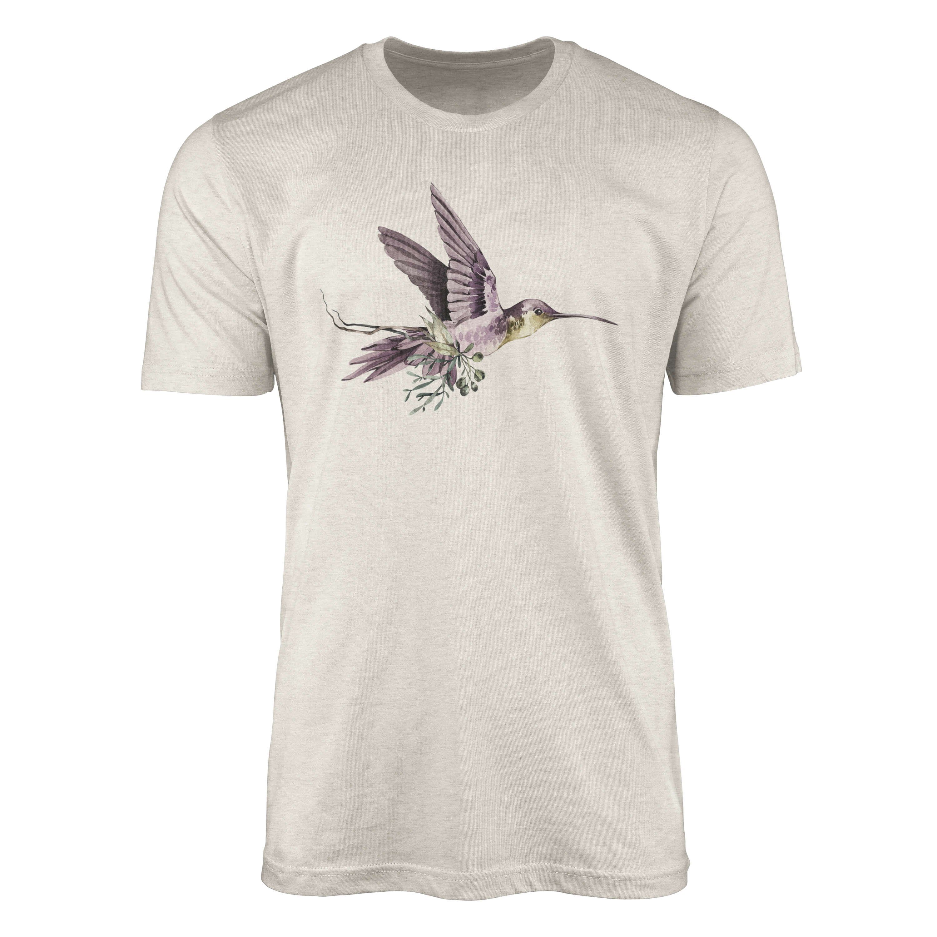 Sinus Art T-Shirt Herren Shirt Organic T-Shirt Aquarell Motiv Kolibri Bio-Baumwolle Ökomode Nachhaltig Farbe (1-tlg)